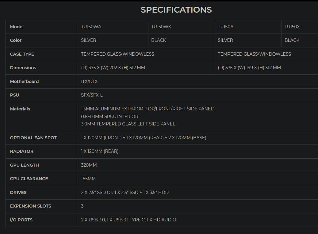 Lian Li TU-150W Black Mini-ITX Case w/ SL120 V2 fans and EVGA 650W PSU