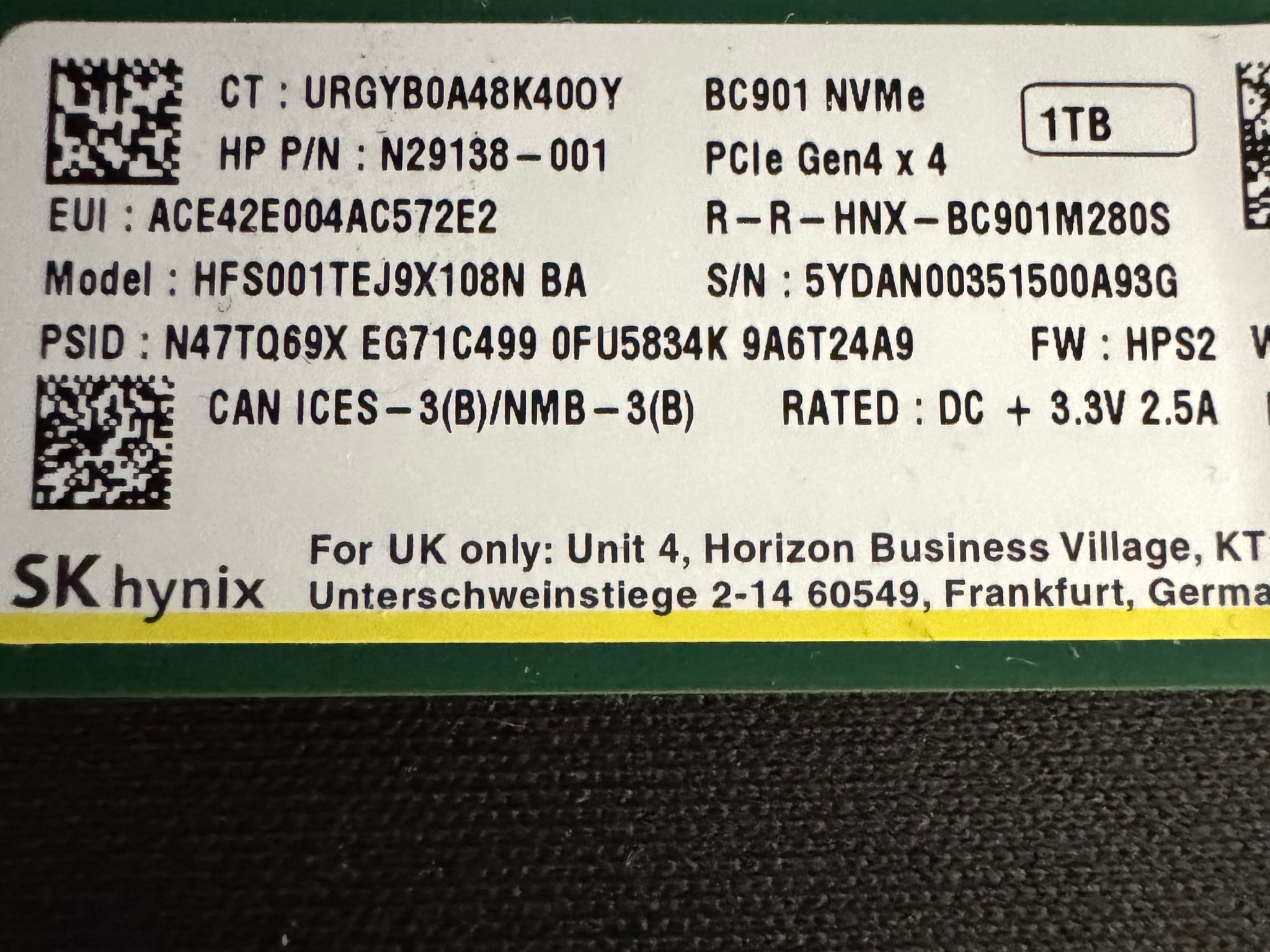 SK hynix BC901 1TB NVMe PCIe Gen4 x4 SSD