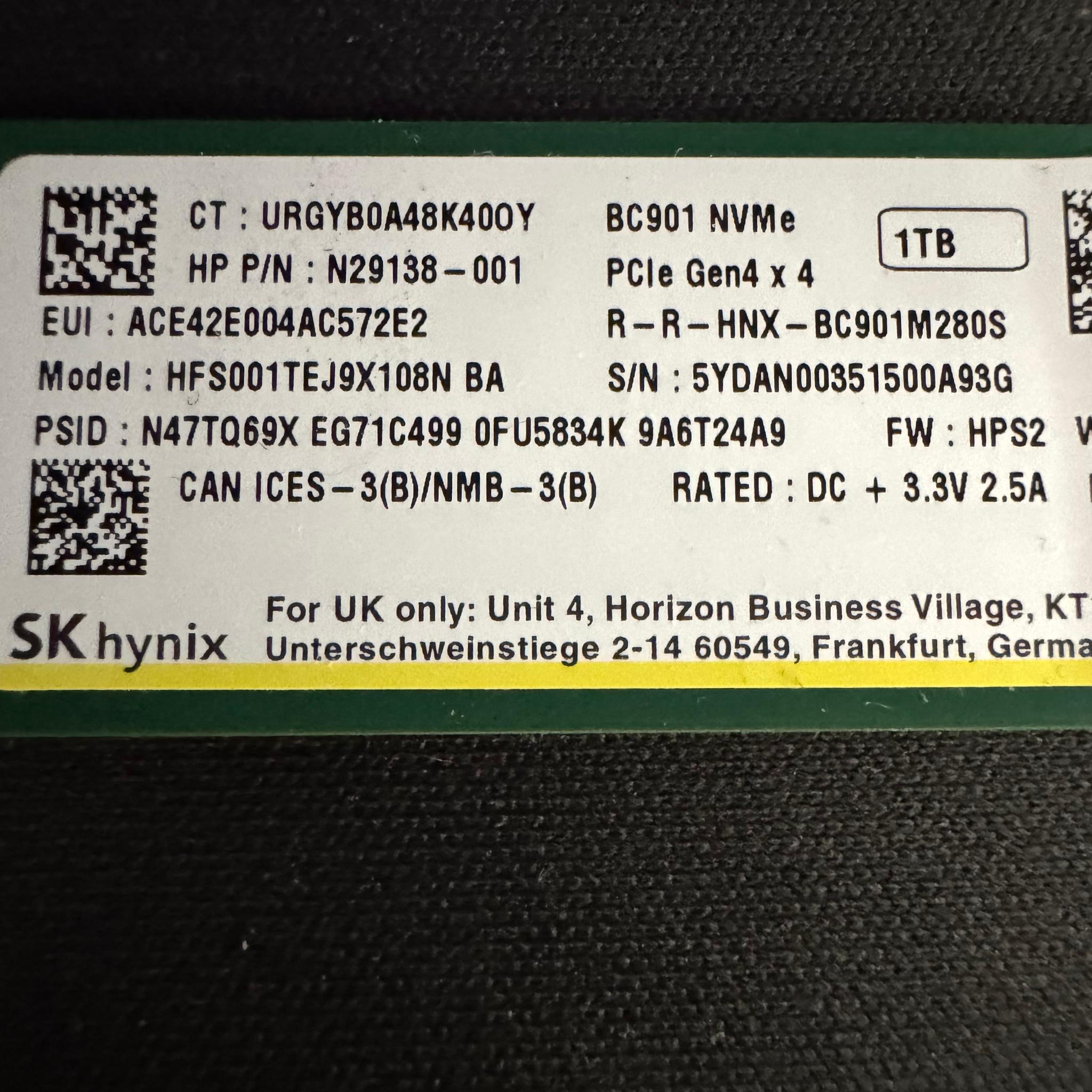 SK hynix BC901 1TB NVMe PCIe Gen4 x4 SSD