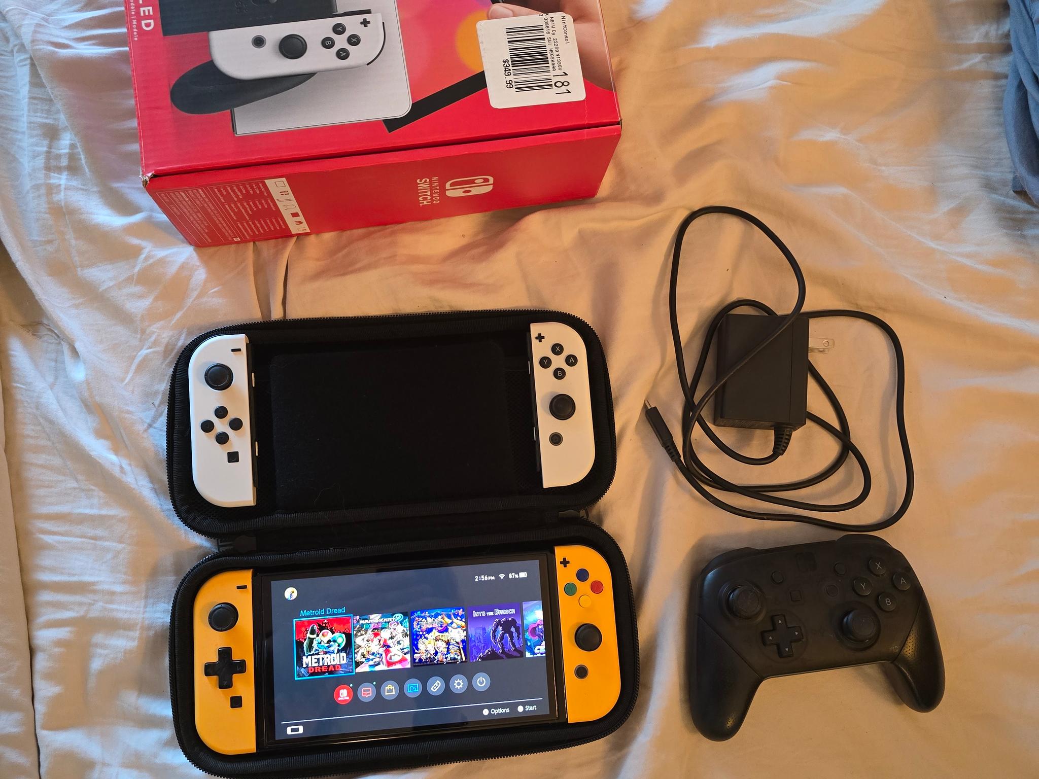 Nintendo Switch OLED 64GB + 256GB SD Card - Pro Controller + Custom Joy Cons + 2 Games + Case