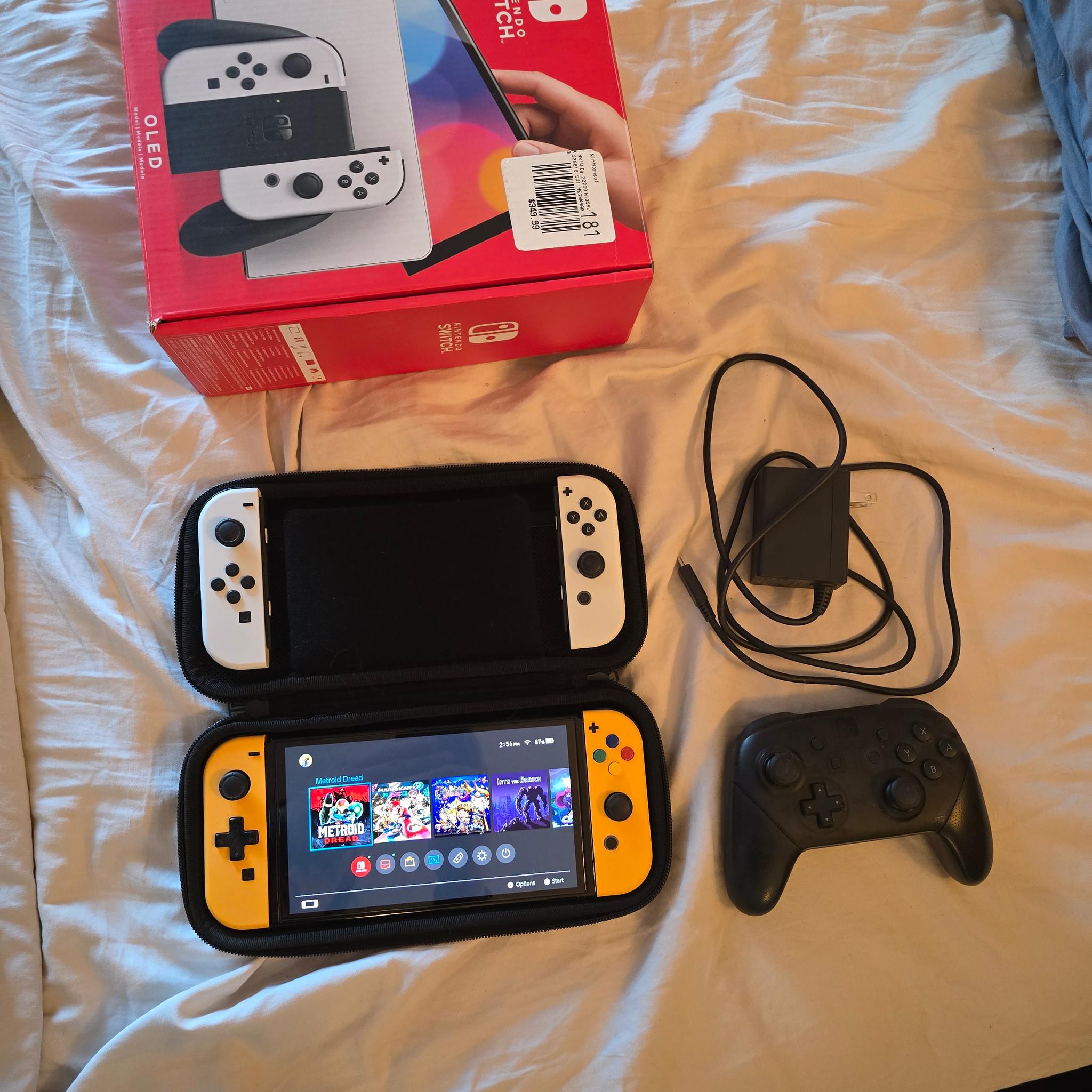 Nintendo Switch OLED 64GB + 256GB SD Card - Pro Controller + Custom Joy Cons + 2 Games + Case