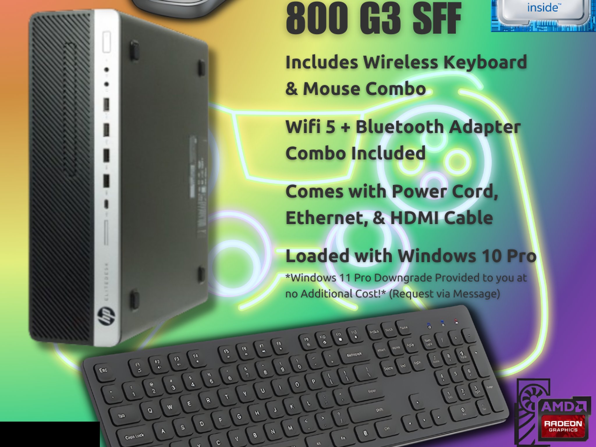 SFF GAMING PC | HP ELITEDESK 800 G3 | i5-6600 | RARE RX6500 4GB LP | 16G RAM | 1TB | WIN11Pro+Office