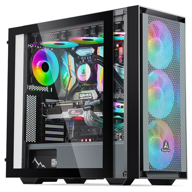 COMBO! SEGOTEP  Gank 360 ATX CASE  | Magnetic Front Panel| FROZEN 360 cooler with 4 HQ ARGB FANS