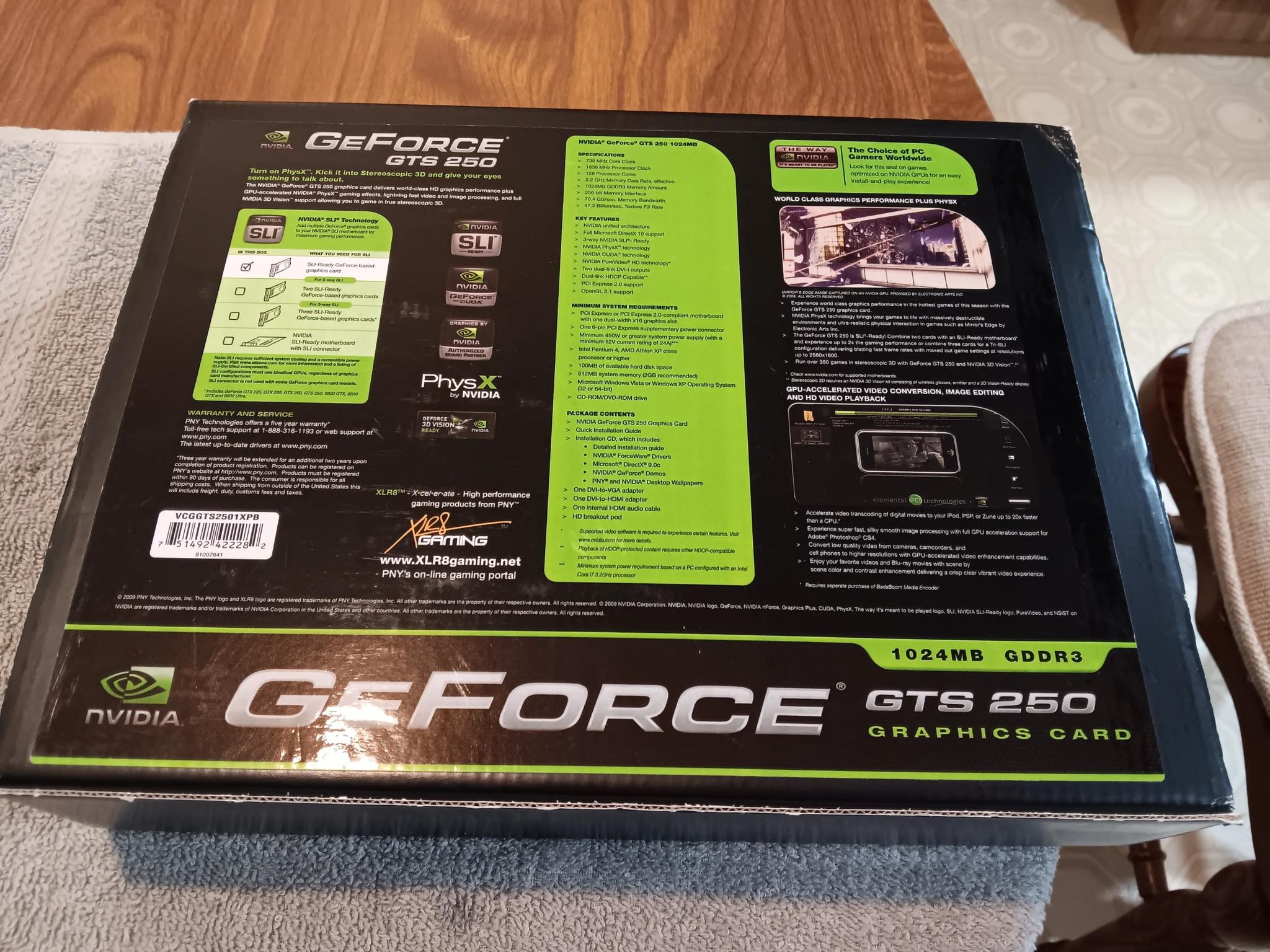 PNY Nvidia GeForce XLR8 GTS-250 1GB Graphics card IOB