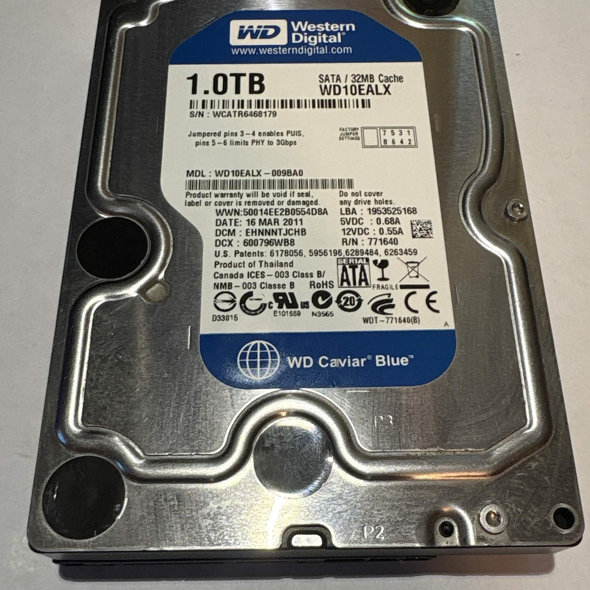 WD Caviar Blue 1TB 7200RPM SATA Hard Drive | Tested & Healthy