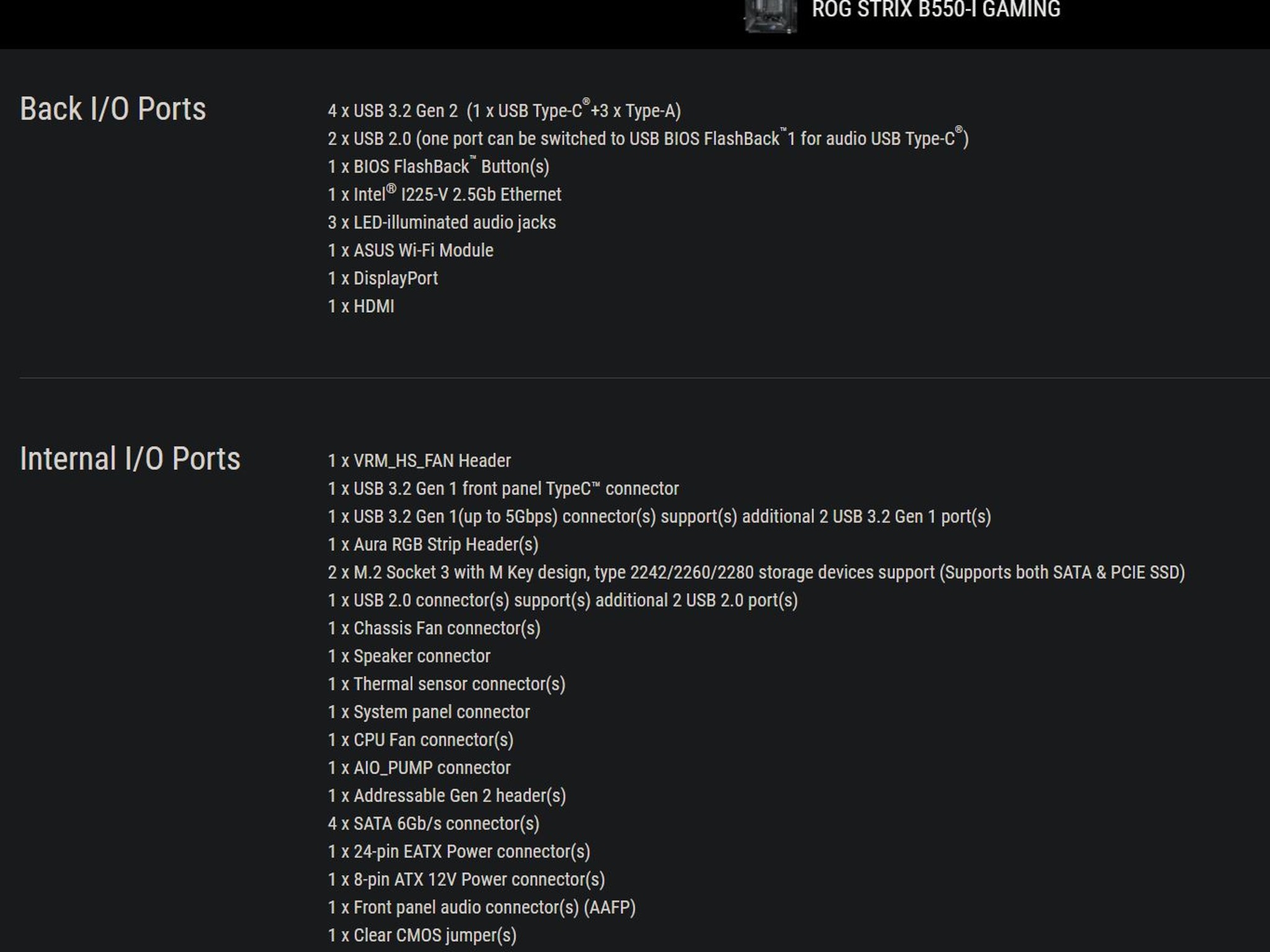 ROG Strix B550-I Gaming ITX motherboard - Ryzen 5000 series ready