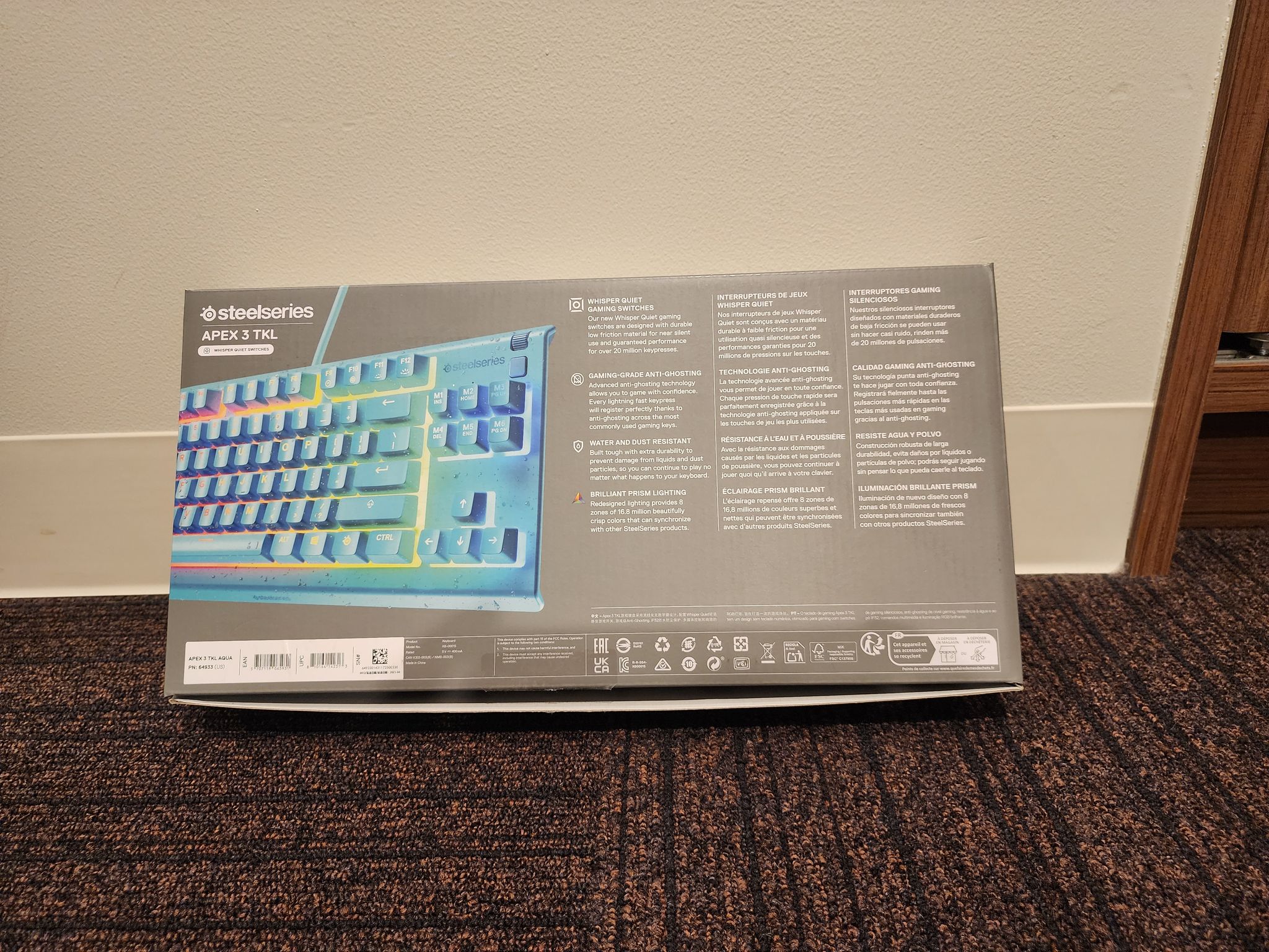 SteelSeries Gaming Keyboard, Tenkeyless, Wired, Apex 3 TKL Aqua