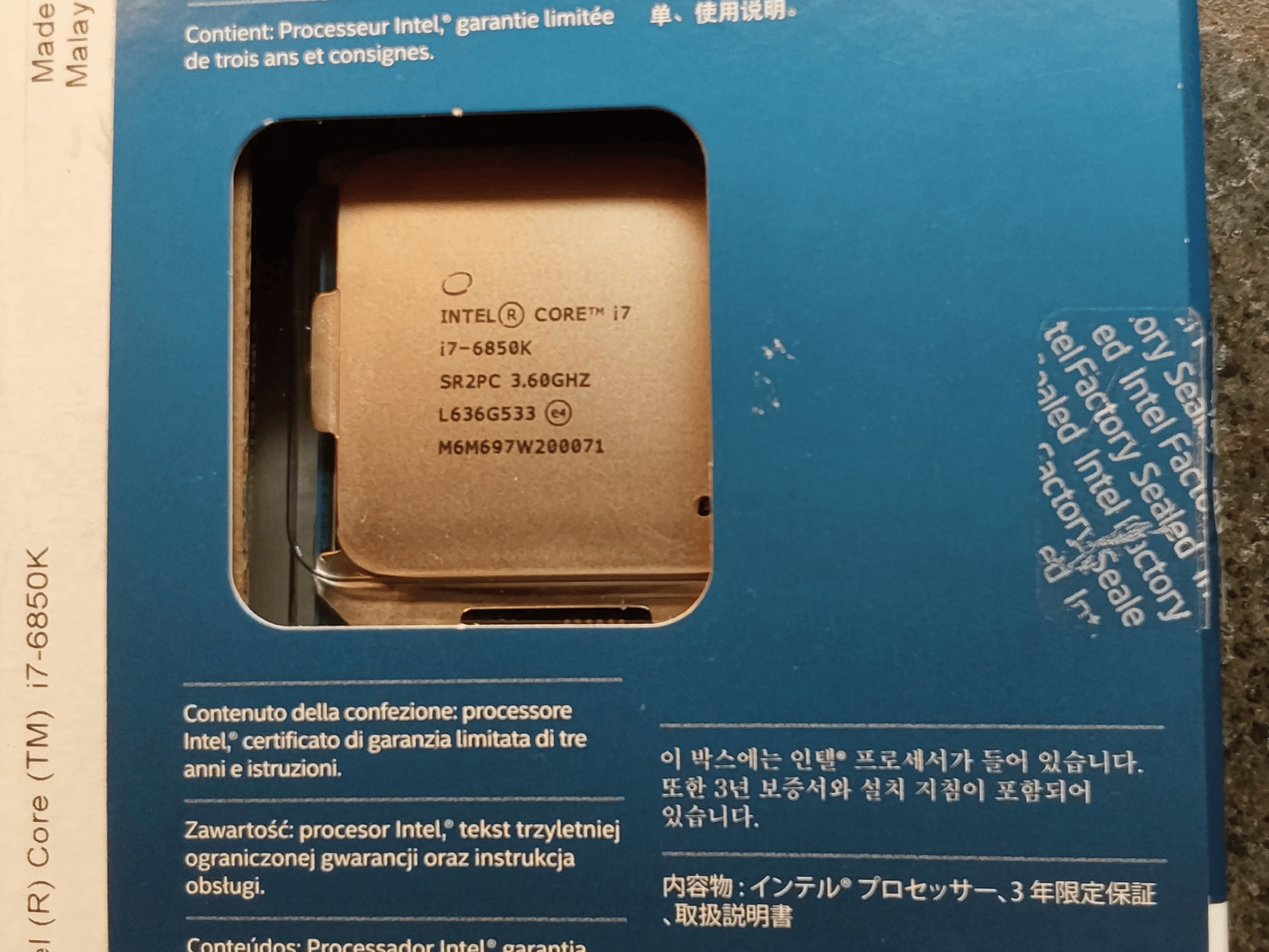 Pre-Owned Intel i7 6850K 3.6GHz CPU in original retail box