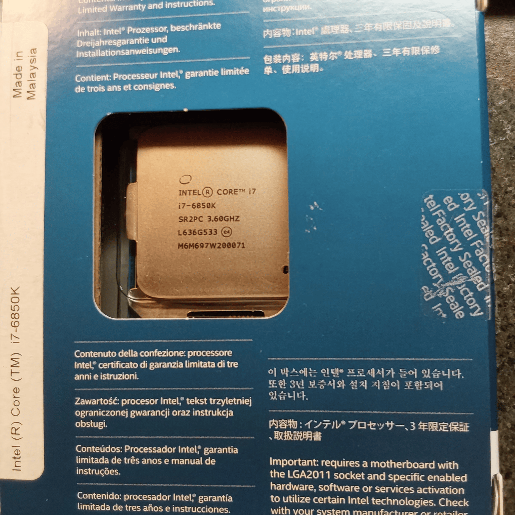 Pre-Owned Intel i7 6850K 3.6GHz CPU in original retail box