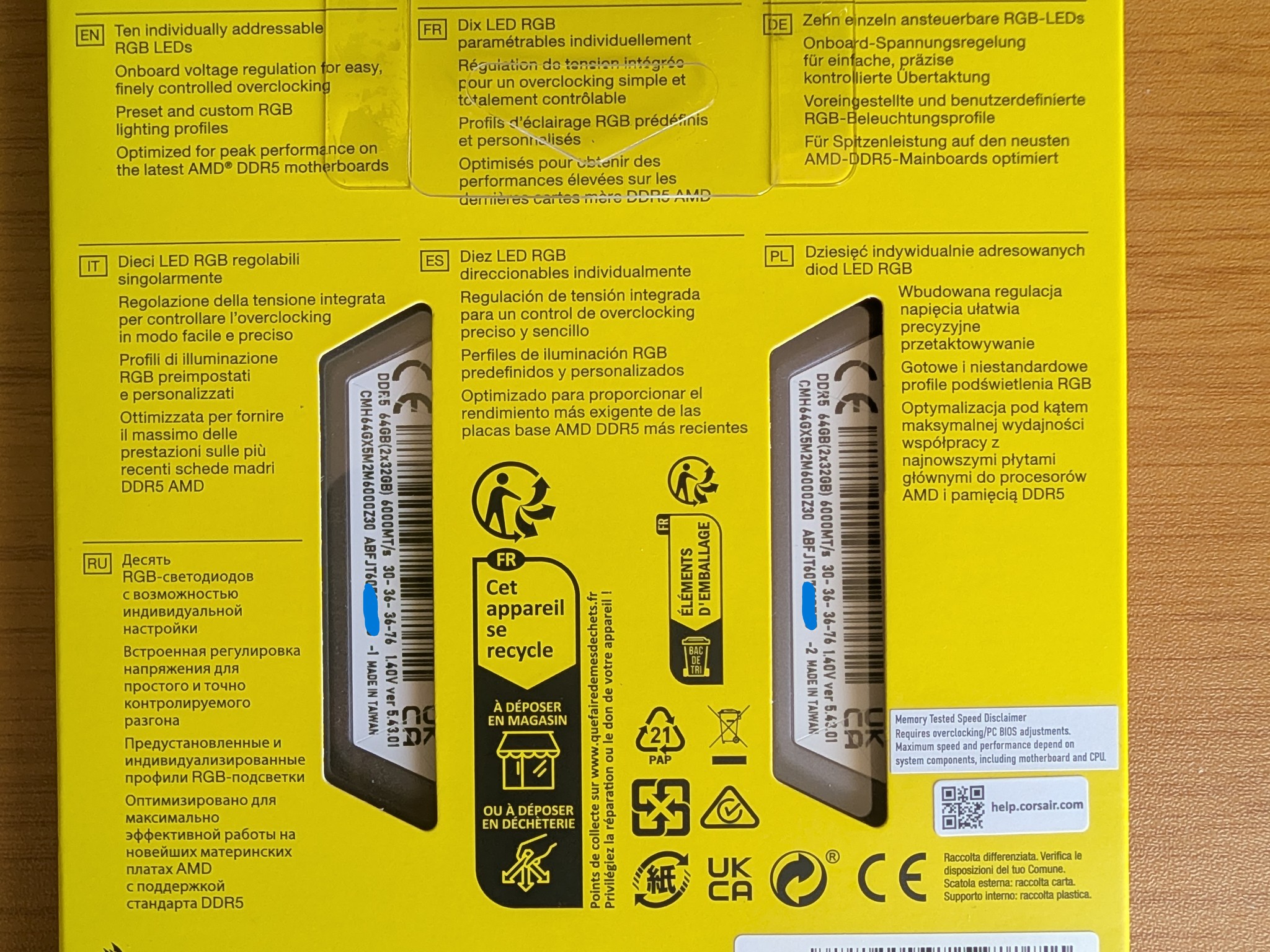 CORSAIR VENGEANCE RGB DDR5 64GB (2x32GB) 6000MT/s CL30 -NEW OPEN BOX