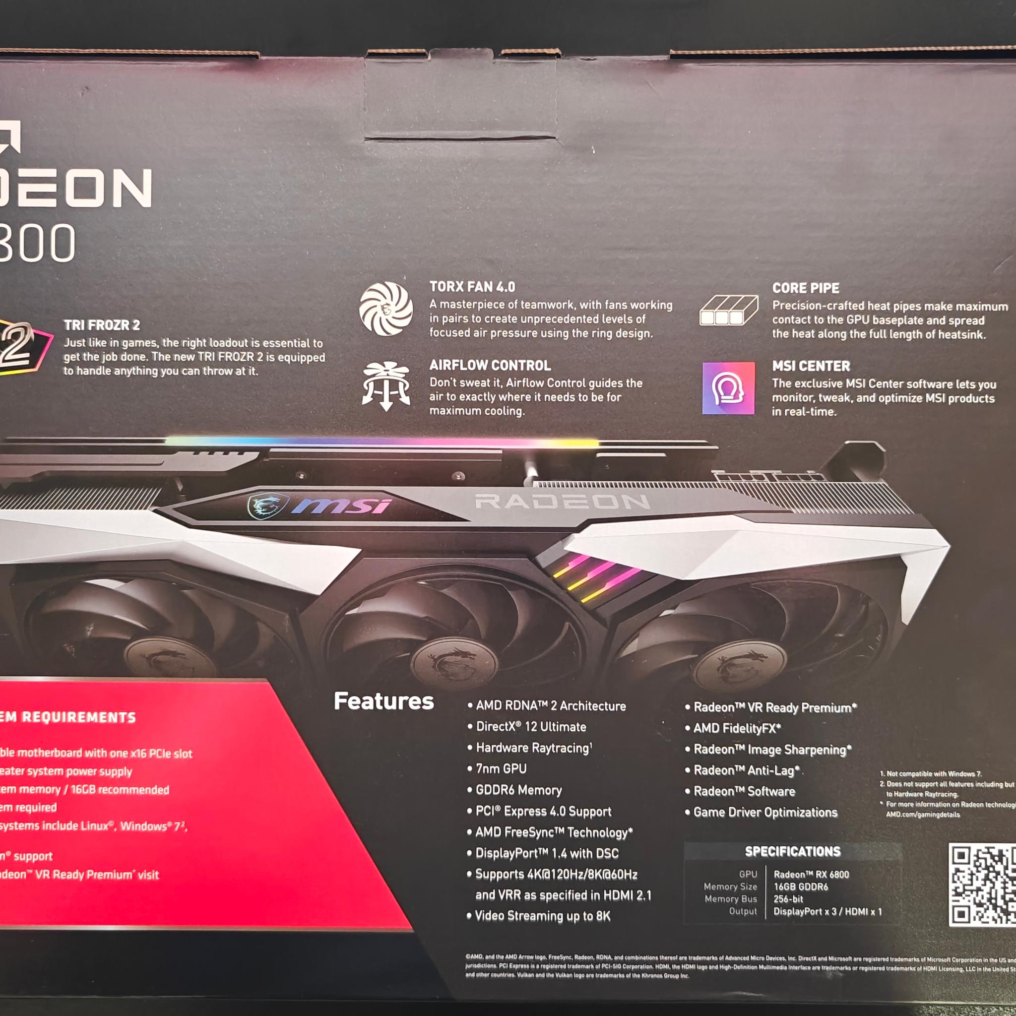 MSI Trio Z Rx 6800 16gb  *MINT* Never Used, Everything Original, Plastic Peel still on GPU