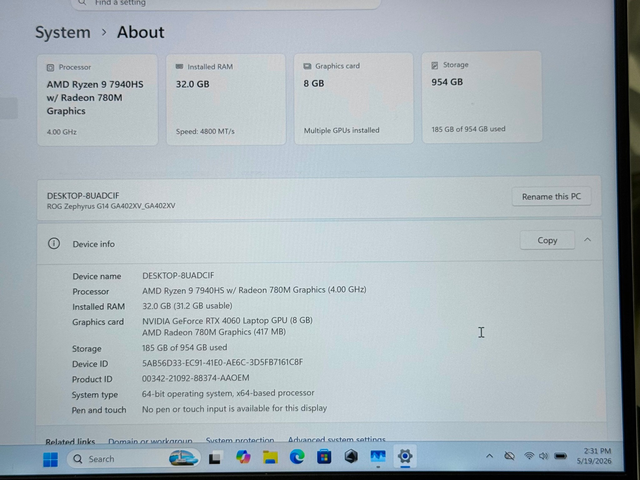 Gaming laptop / RTX 4060 / Ryzen 9 / 32GB DDR5 Ram / 1TB SSD / 165Hz 1440P Resolution