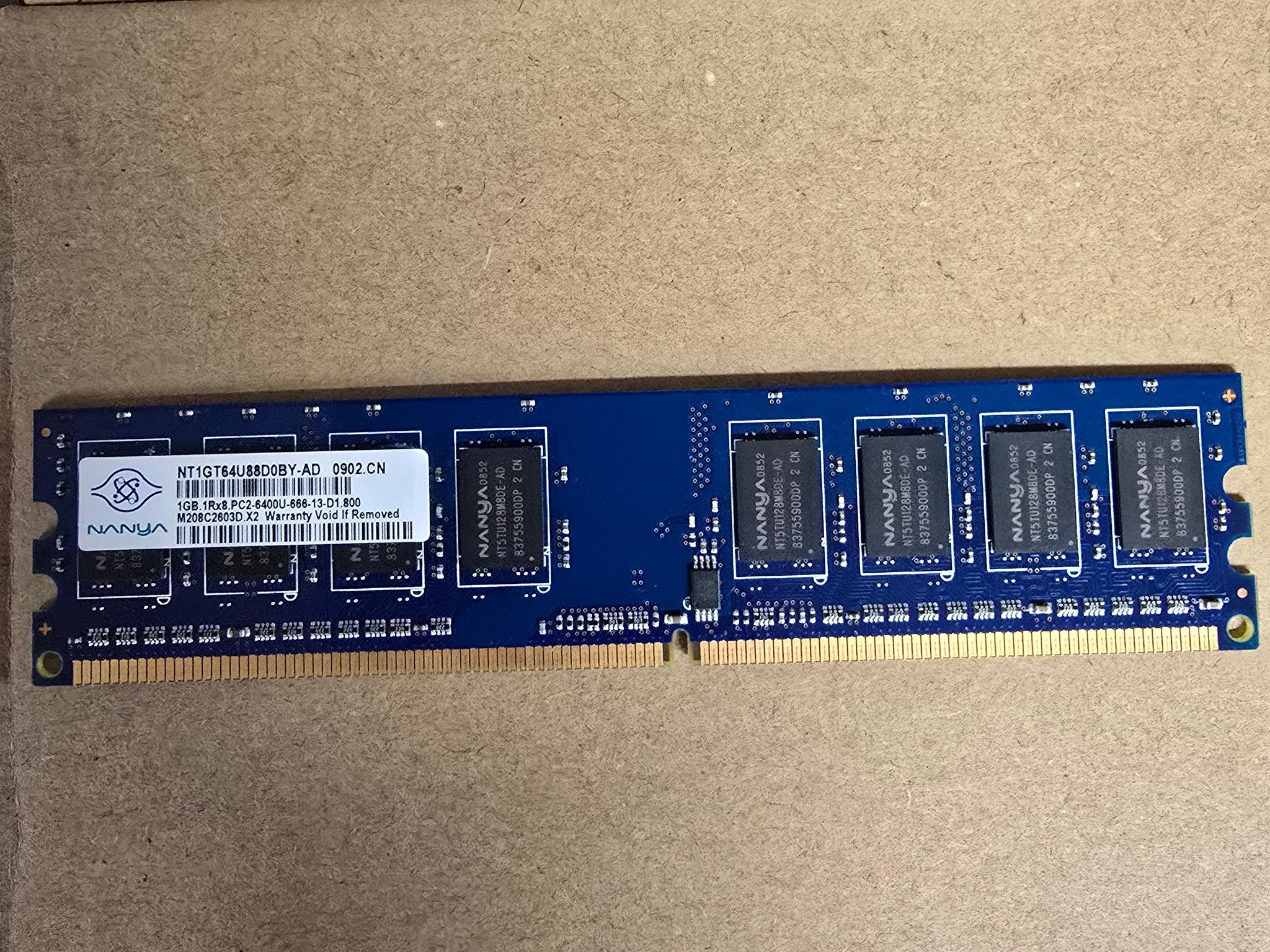 NANYA 1Rx8 1GB DDR2 PC2-6400U Memory Standard Desktop Memory NT1GT64U88D0BY-AD DIMM