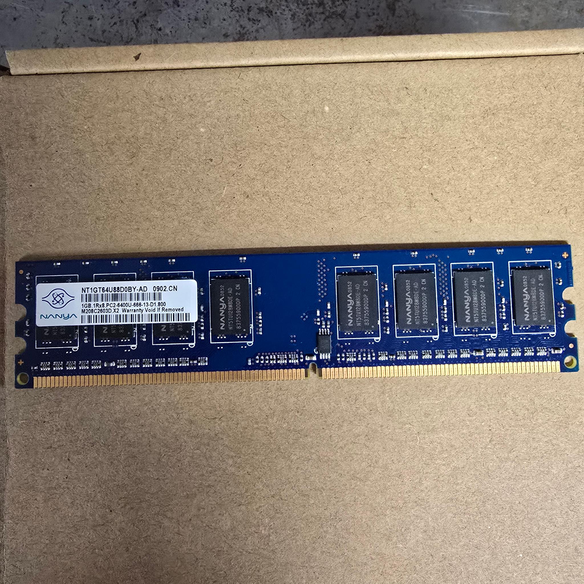 NANYA 1Rx8 1GB DDR2 PC2-6400U Memory Standard Desktop Memory NT1GT64U88D0BY-AD DIMM