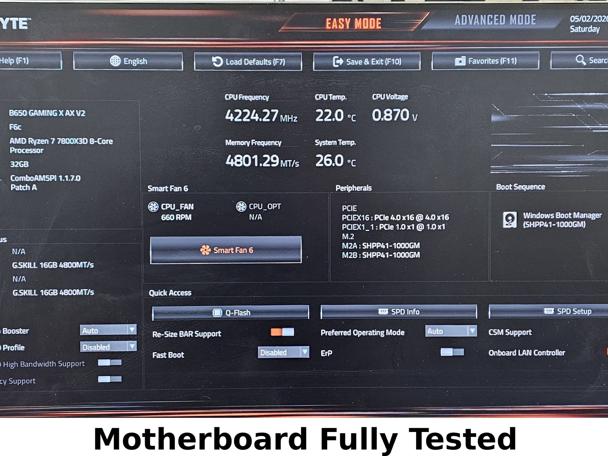 Gigabyte B650 AM5 DDR5 WIFI Gaming AX X V2 ATX Motherboard