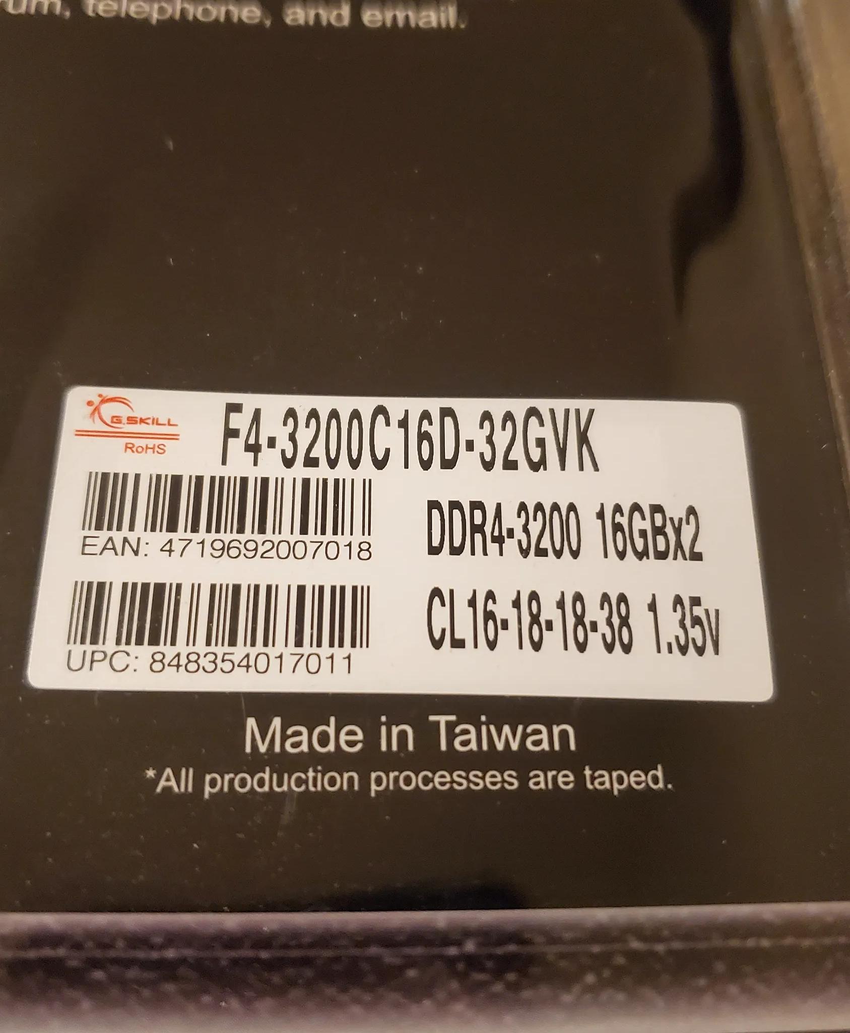 G.Skill Ripjaws 32 GB (2 x 16 GB) DDR4-3200 CL18 Memory