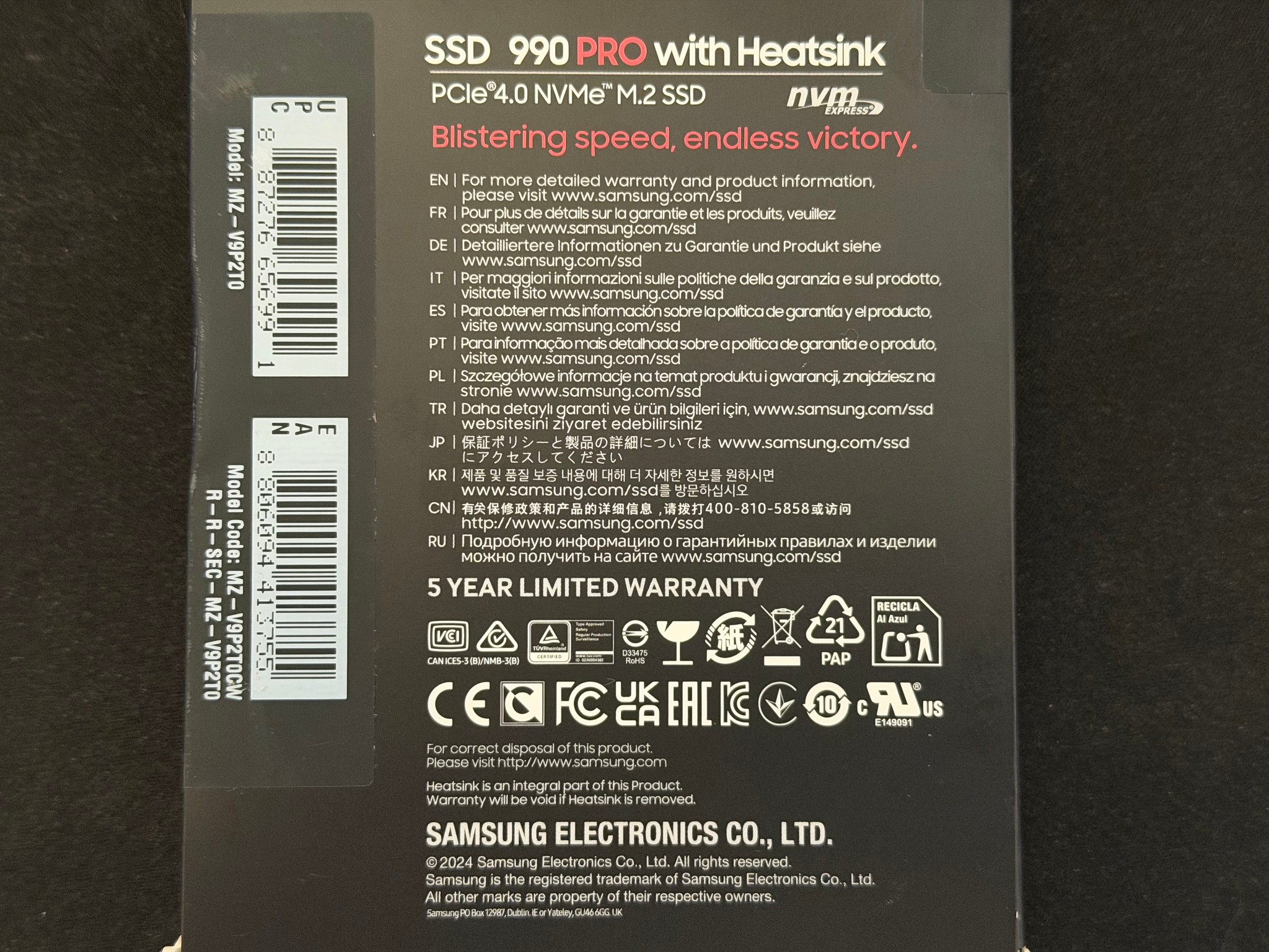 Samsung 990 PRO 2TB with Heatsink – Sealed Retail Box