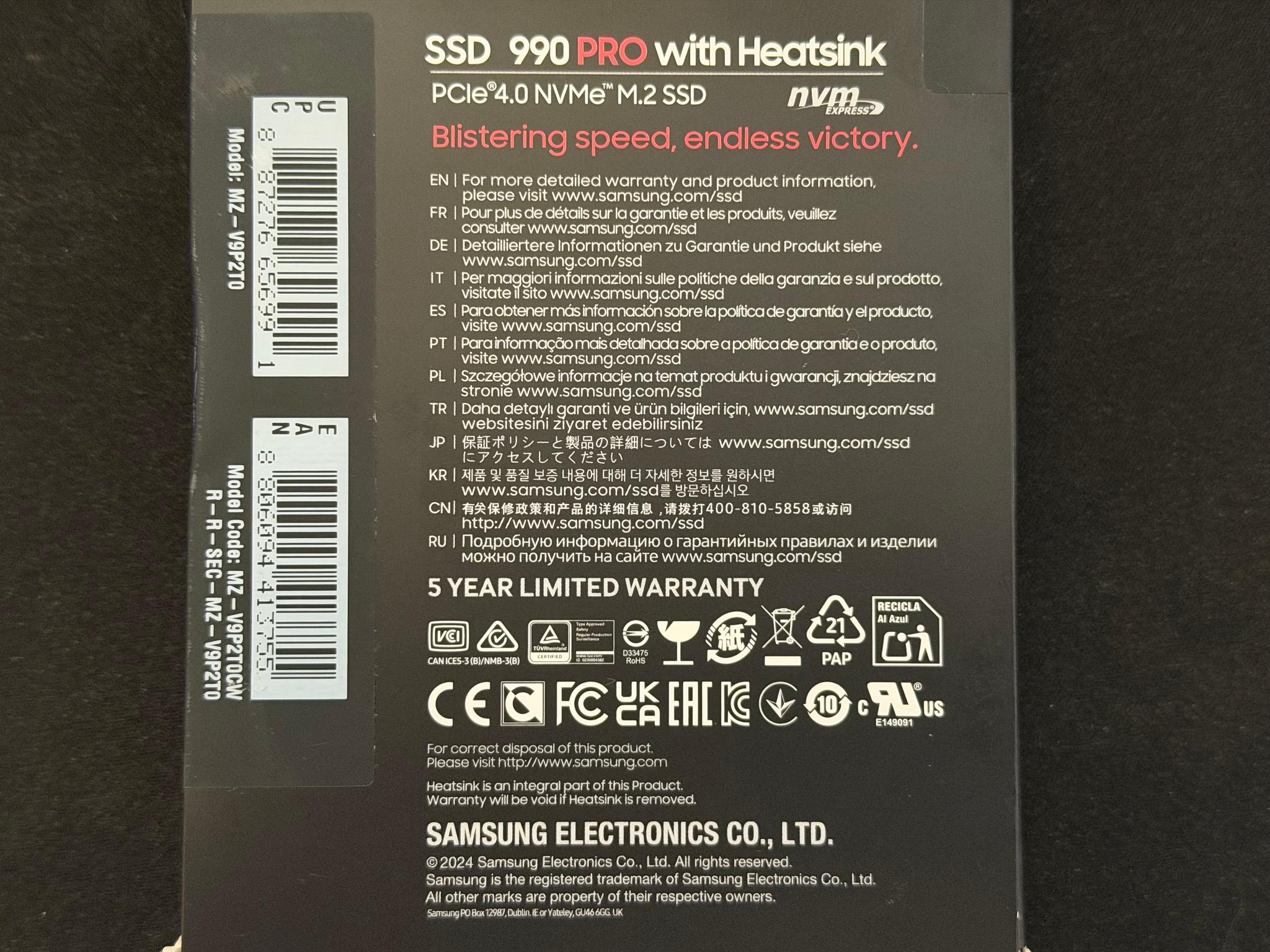 Samsung 990 PRO 2TB with Heatsink – Sealed Retail Box