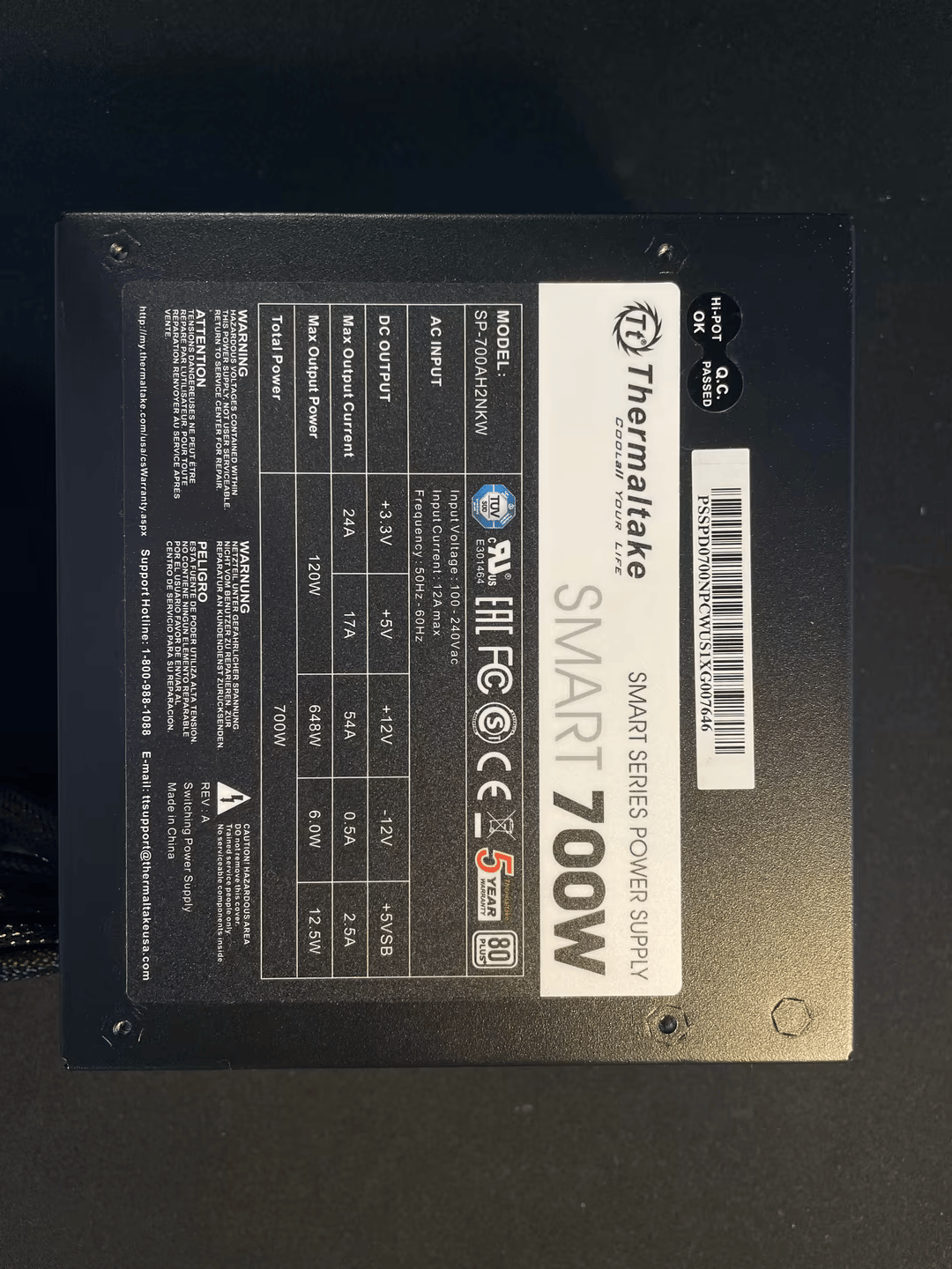 Thermaltake 700 W PSU 80+ Certified (ATX)