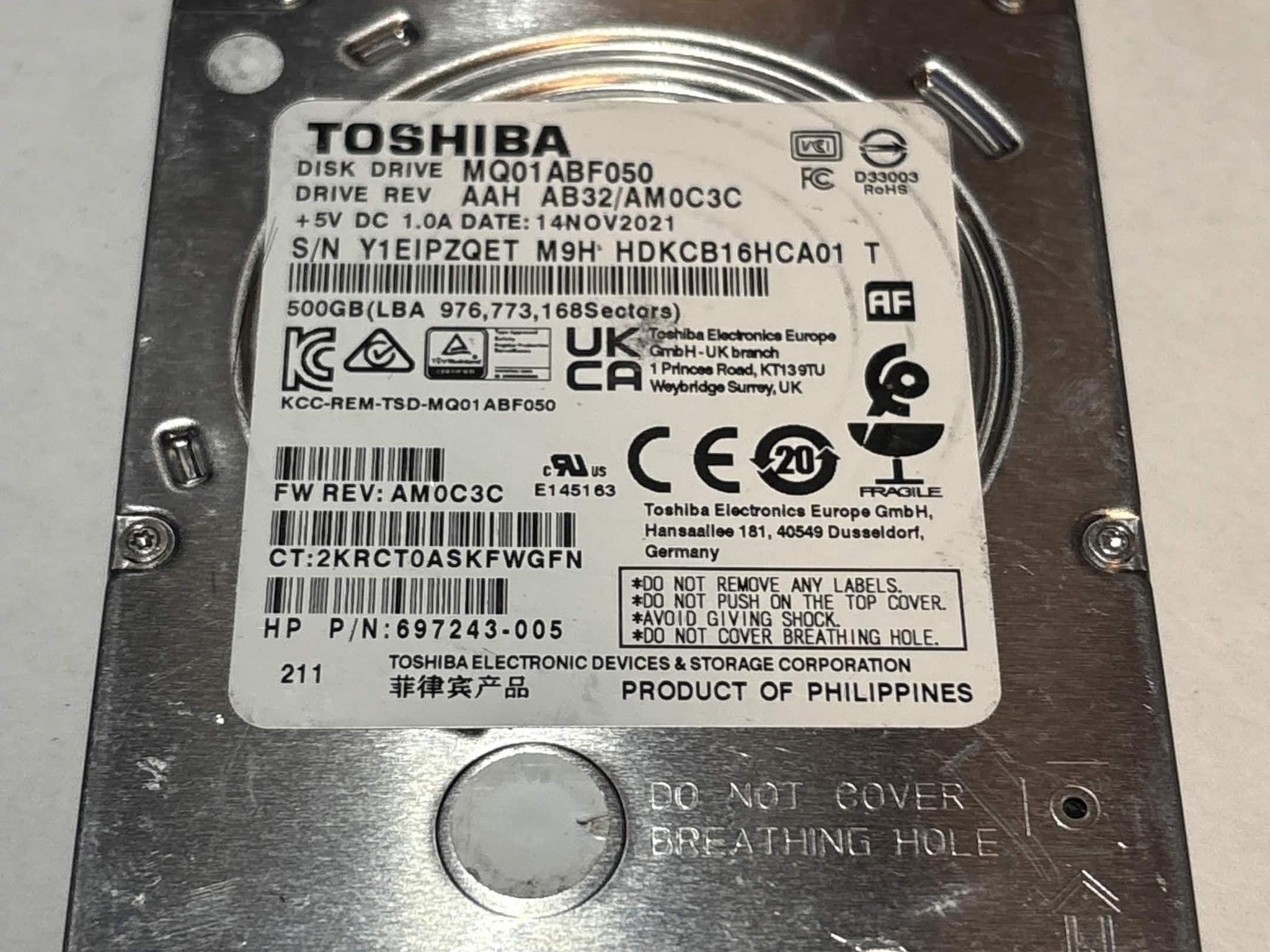 Toshiba 500GB SATA Laptop Hard Drive | Tested & Functional