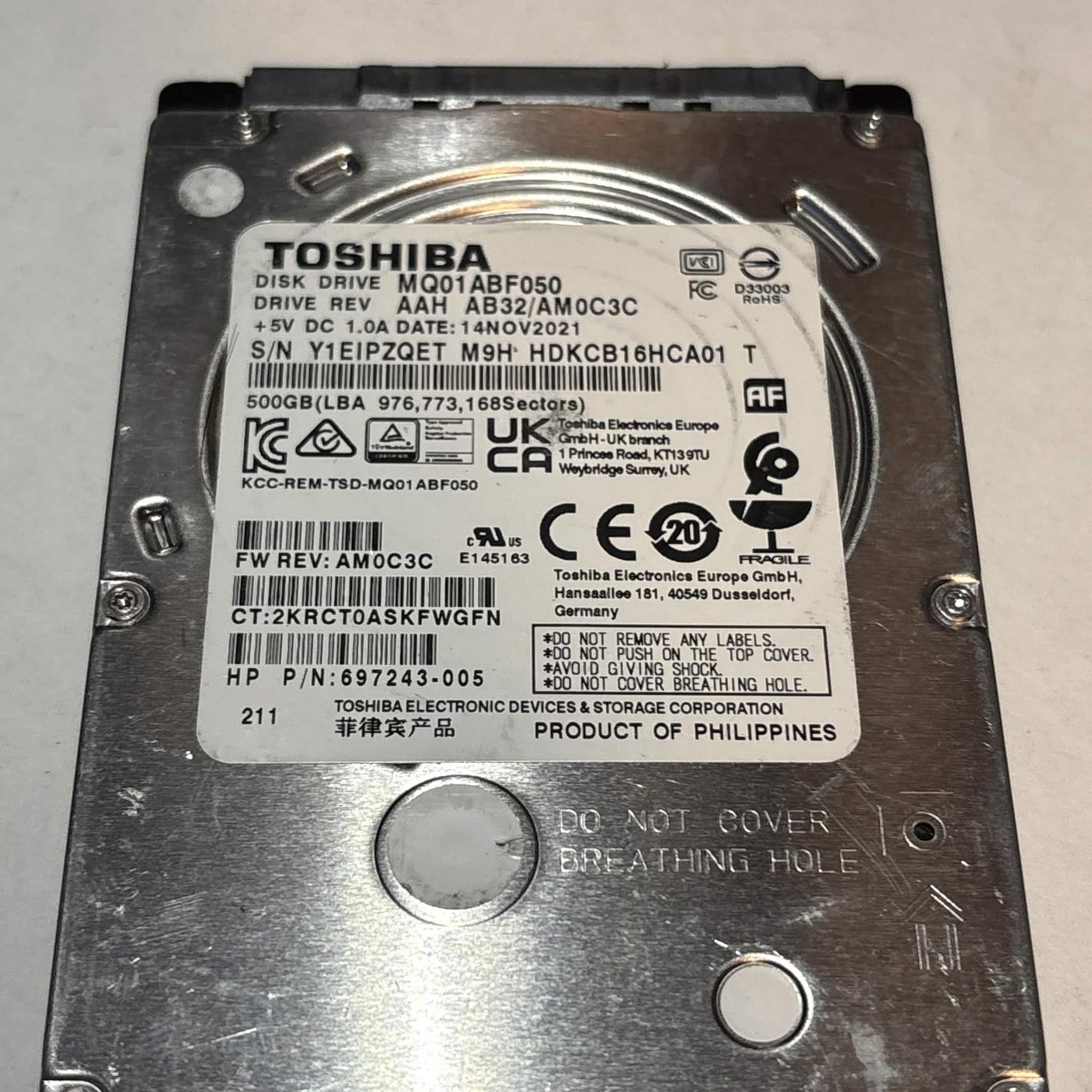 Toshiba 500GB SATA Laptop Hard Drive | Tested & Functional