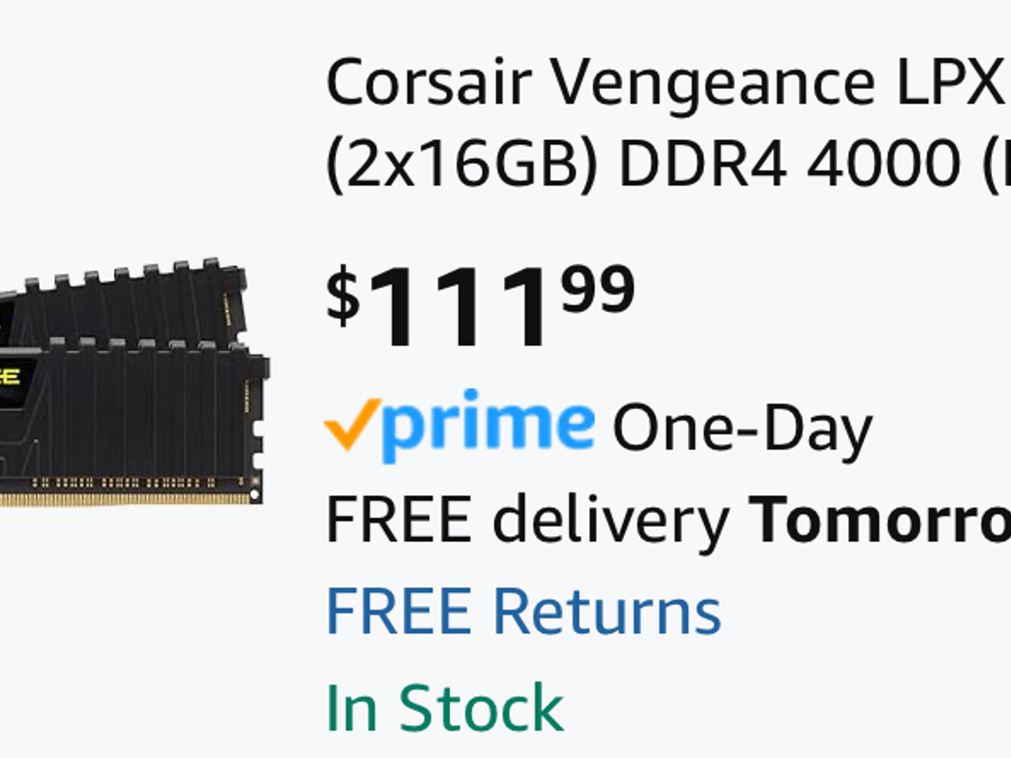 Corsair Vengeance 32GB (16GBx2) DDR4-4000MHz CL 18-22-22-42