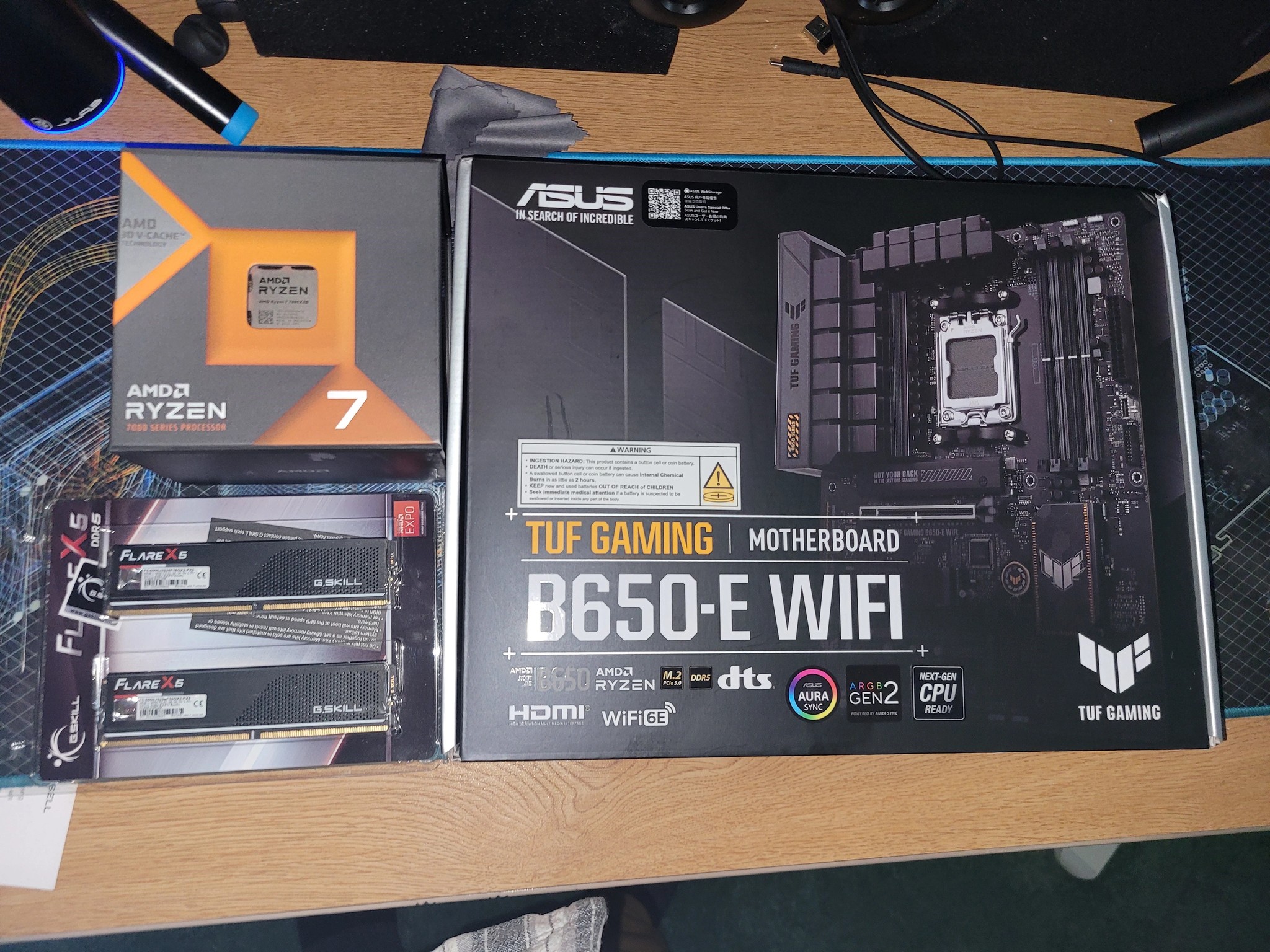 Like new 7800x3D, New Asus B650E Wifi, and New 32GB DDR5 6000 RAM.