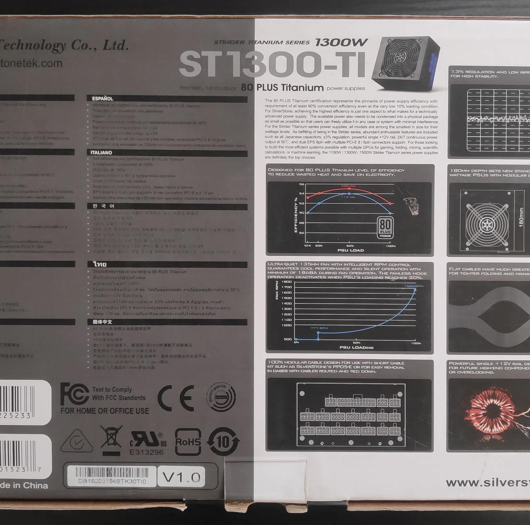 SilverStone ST1300-TI, 1300W, 80 Plus Titanium Certified Fully Modular Power Supply