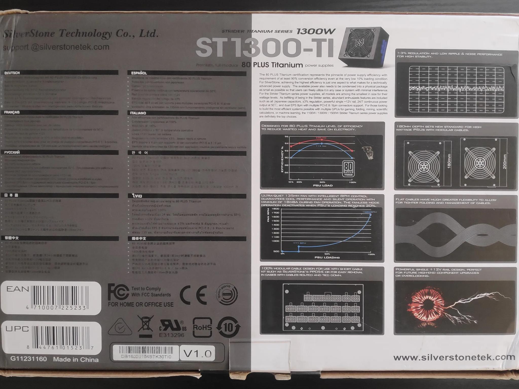 SilverStone ST1300-TI, 1300W, 80 Plus Titanium Certified Fully Modular Power Supply