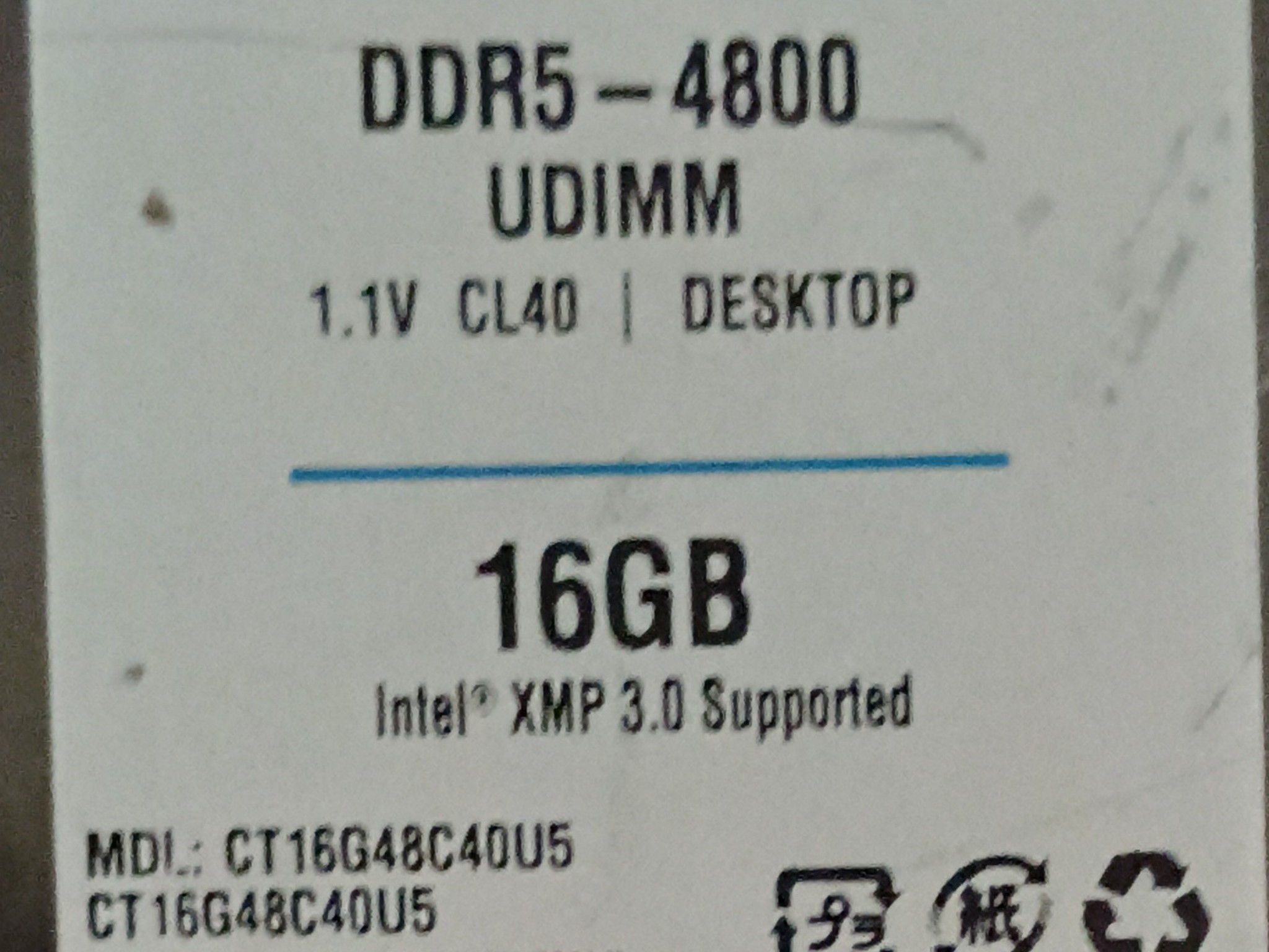 Crucial 16GB DDR5 4800MHZ (single module)