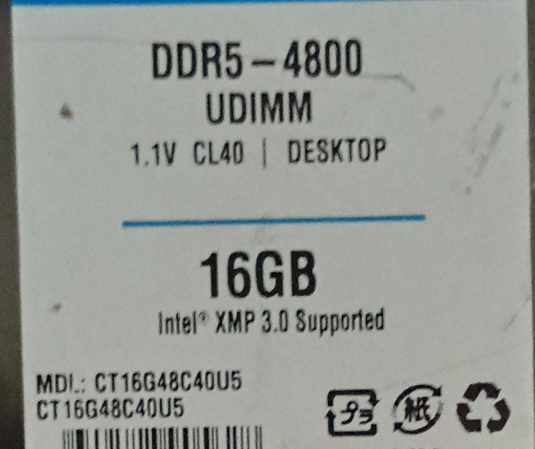 Crucial 16GB DDR5 4800MHZ (single module)