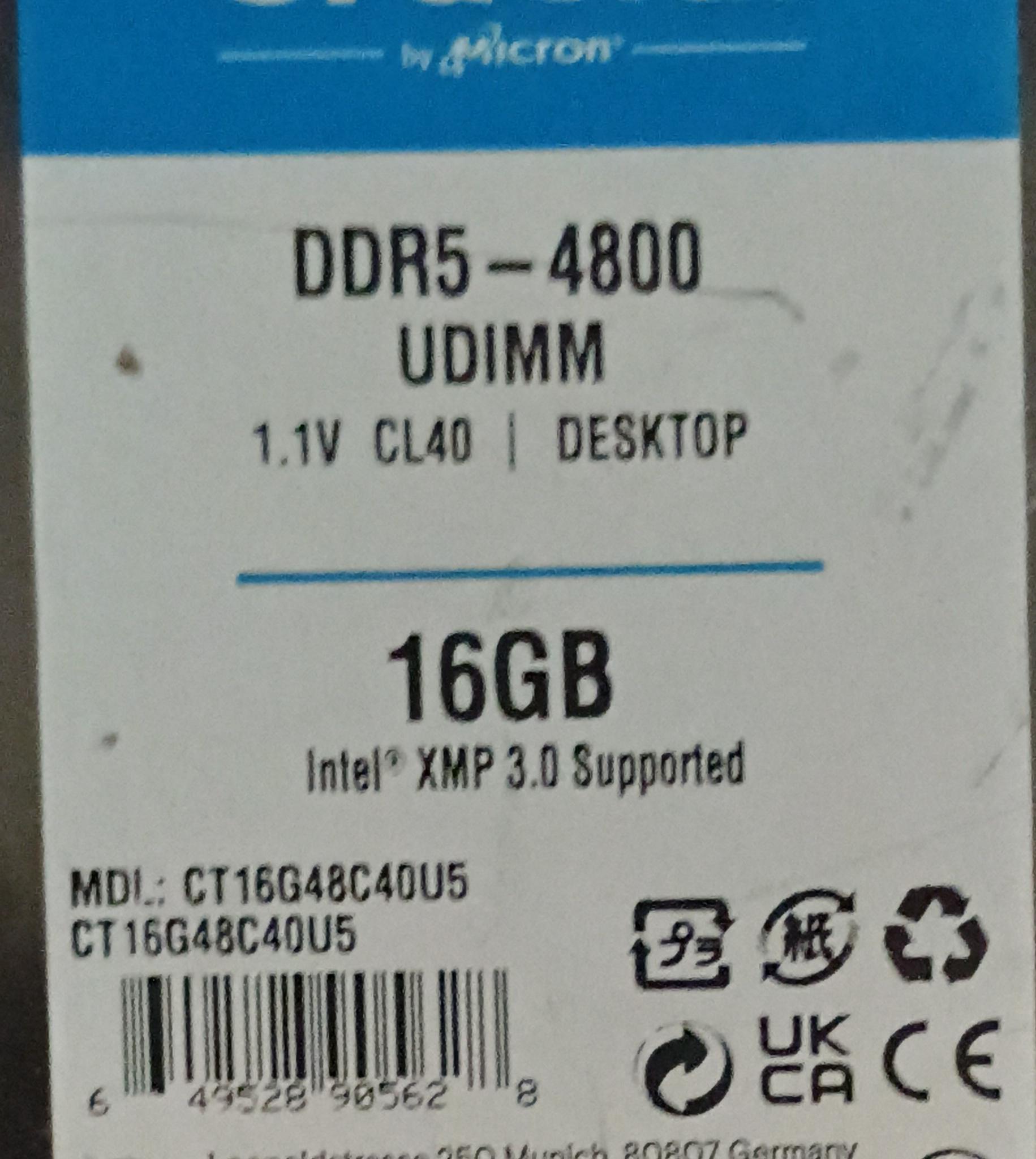 Crucial 16GB DDR5 4800MHZ (single module)
