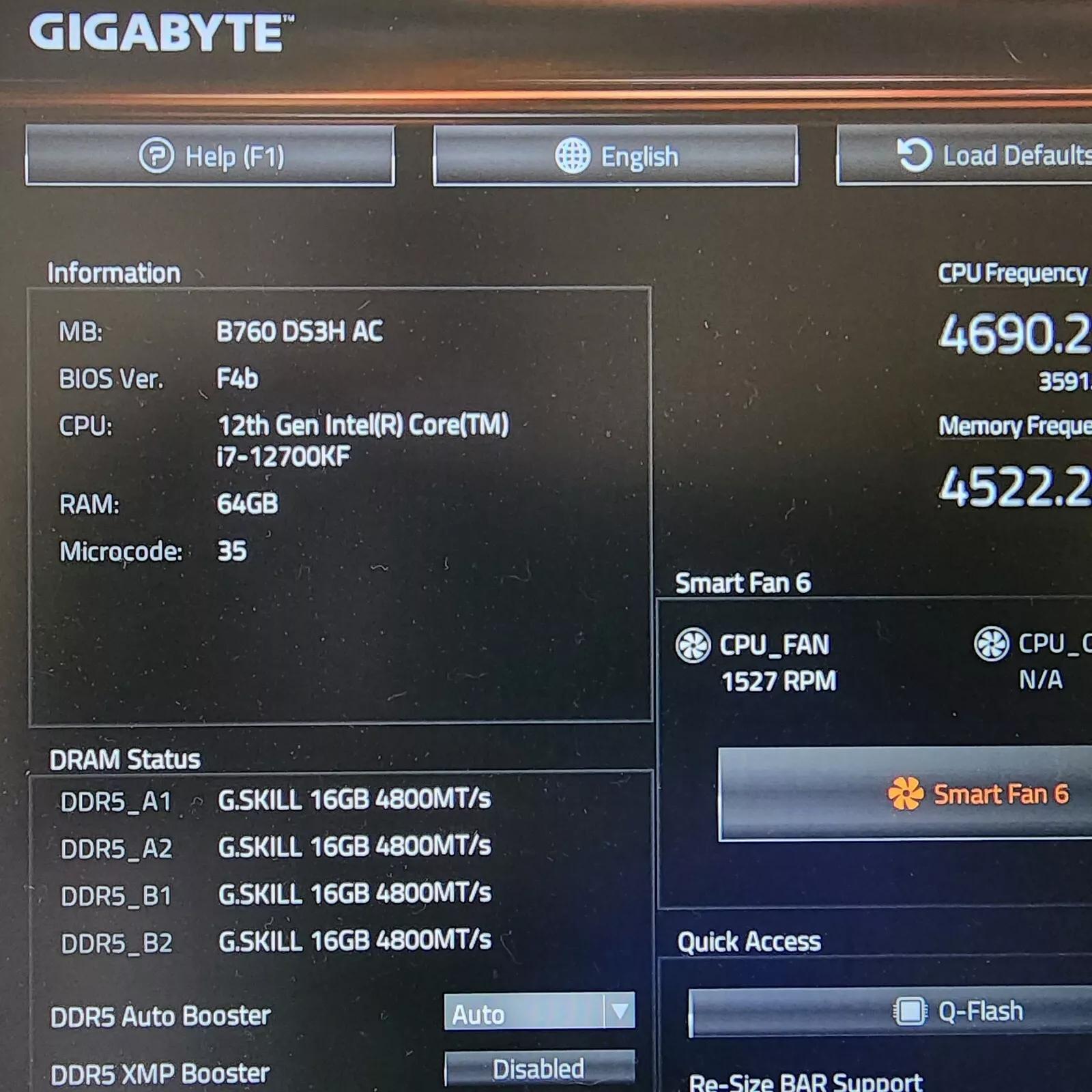 UPDATED BIOS GIGABYTE B760 DS3H AC WIFI DDR5 LGA1700 ATX MOTHERBOARD