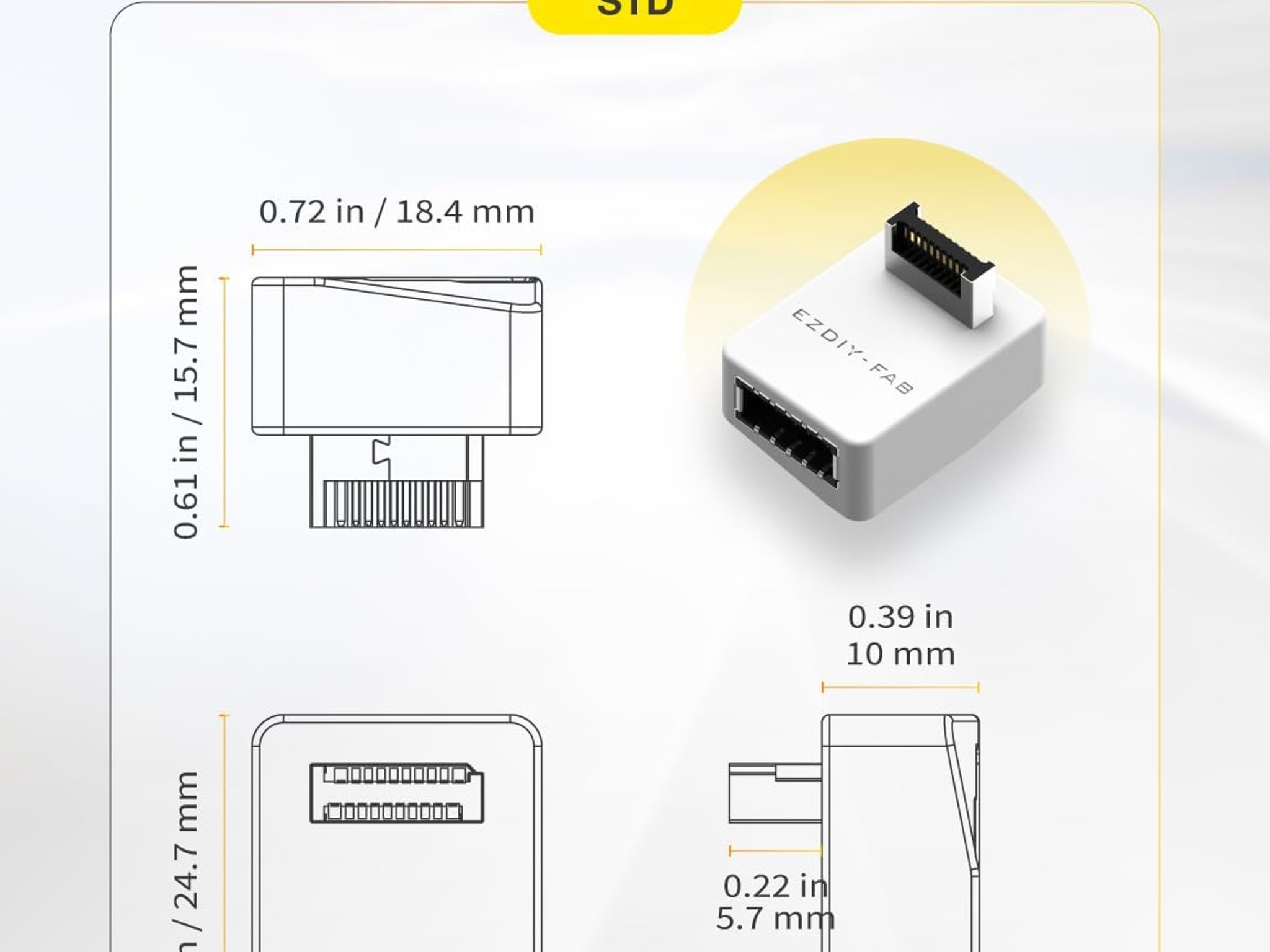 EZDIY-FAB USB 3.2 Gen 2 Type-E 90 Degree L-Shape Adapter White STD Motherboard USB-C Header