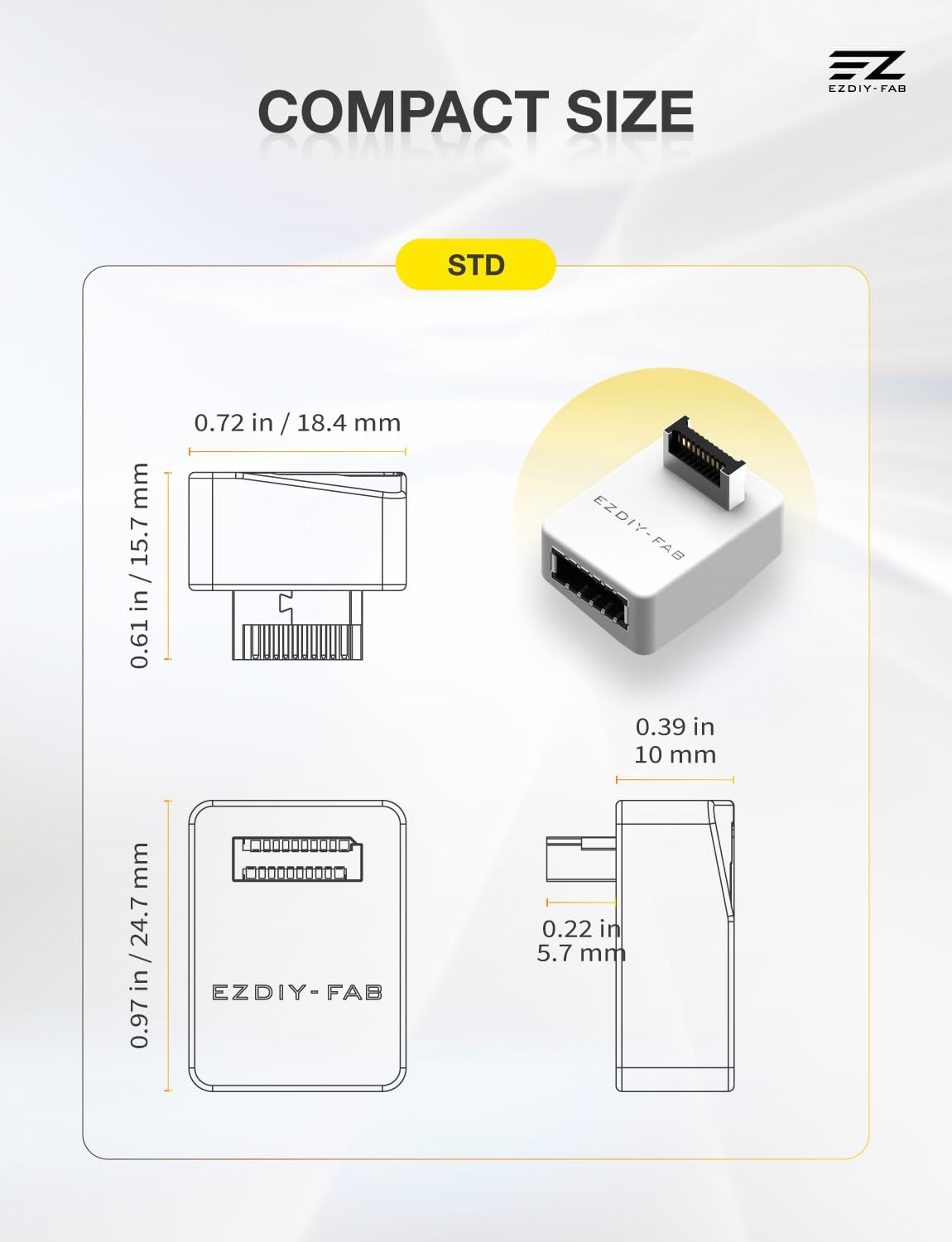 EZDIY-FAB USB 3.2 Gen 2 Type-E 90 Degree L-Shape Adapter White STD Motherboard USB-C Header