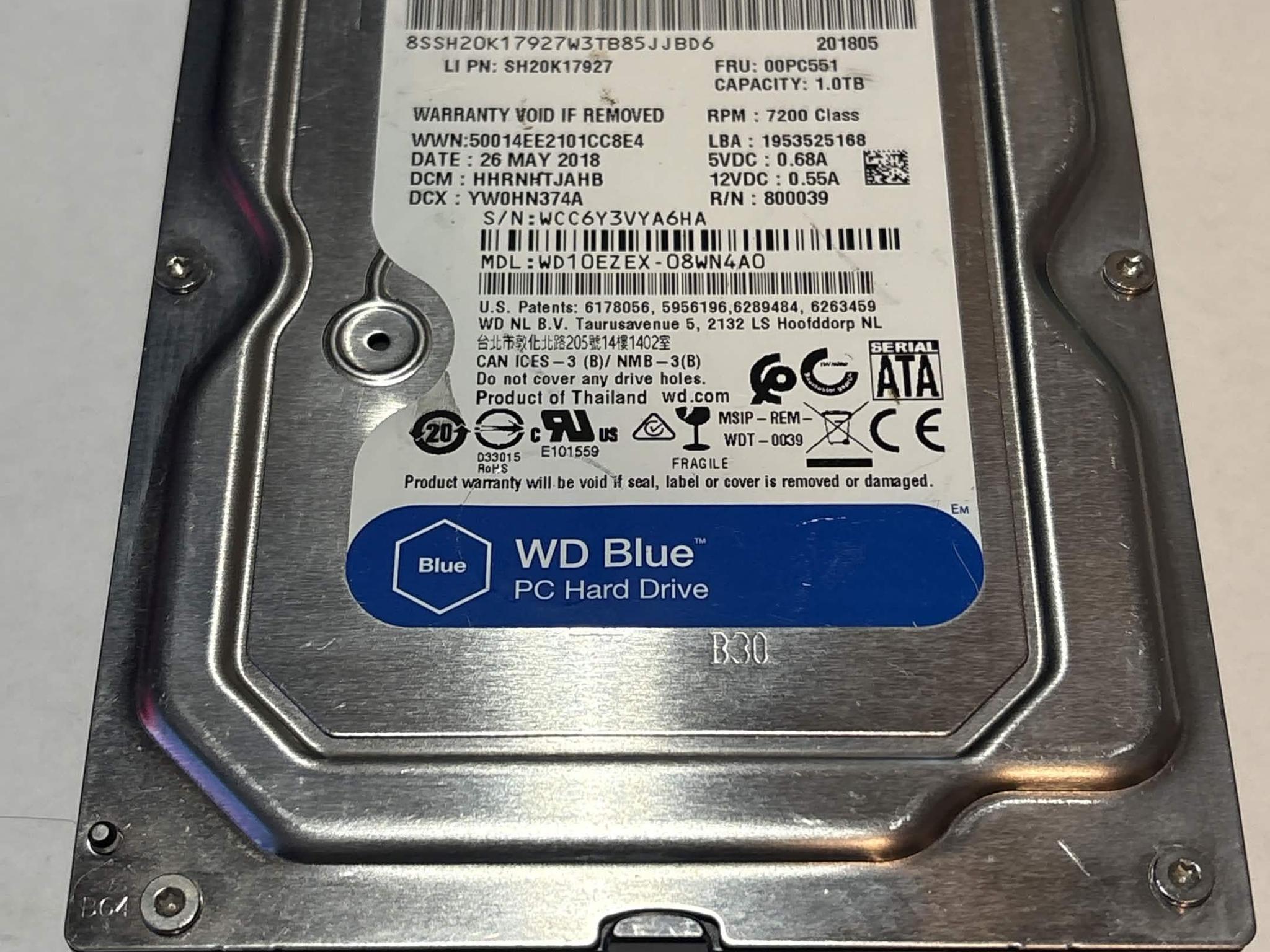 WD Blue 1TB 7200RPM SATA Hard Drive | Tested & Healthy