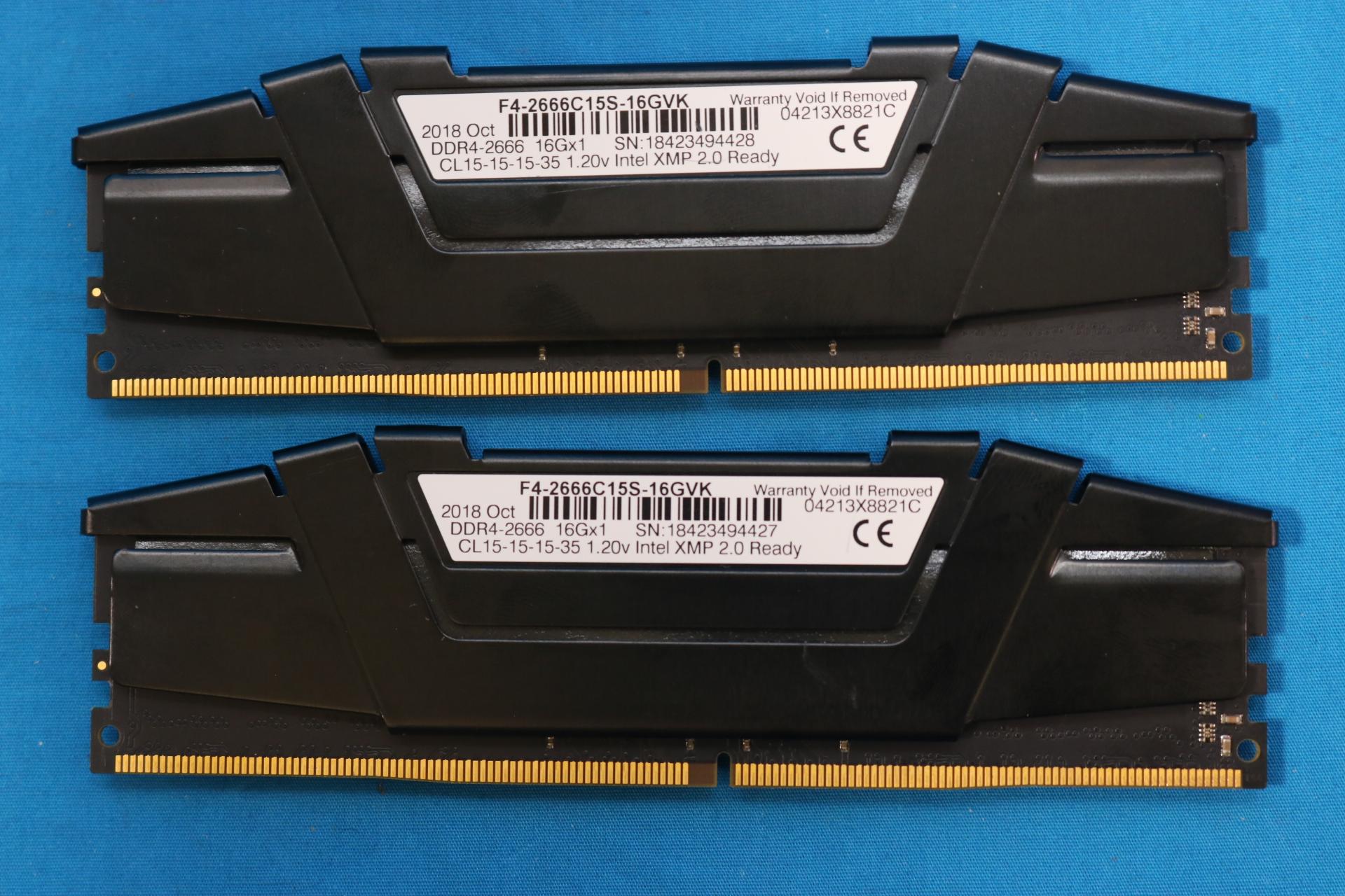 G.Skill RipJaws V Series 32GB (2x16GB) DDR4-2666MHz CL15 1.20V Desktop RAM F4-2666C15S-16GVK