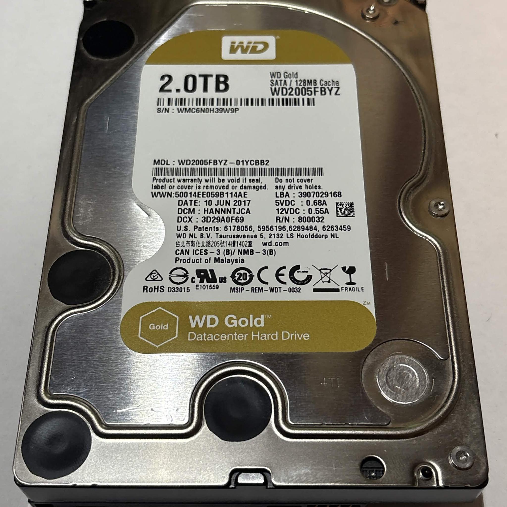 WD Gold 2TB WD2005FBYZ 7200RPM SATA Datacenter HDD – 9,876 Hours – Good SMART