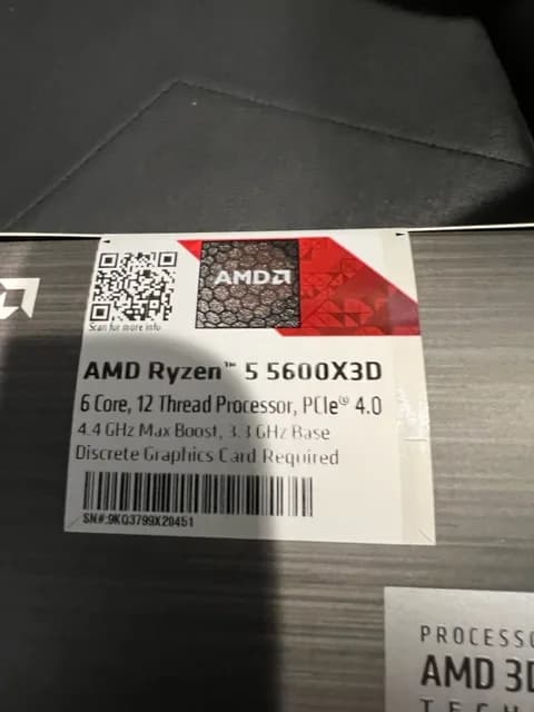 AMD Ryzen 5 5600X3D Vermeer AM4 3.3GHz 6-Core Boxed Processor - Heatsink Not Included