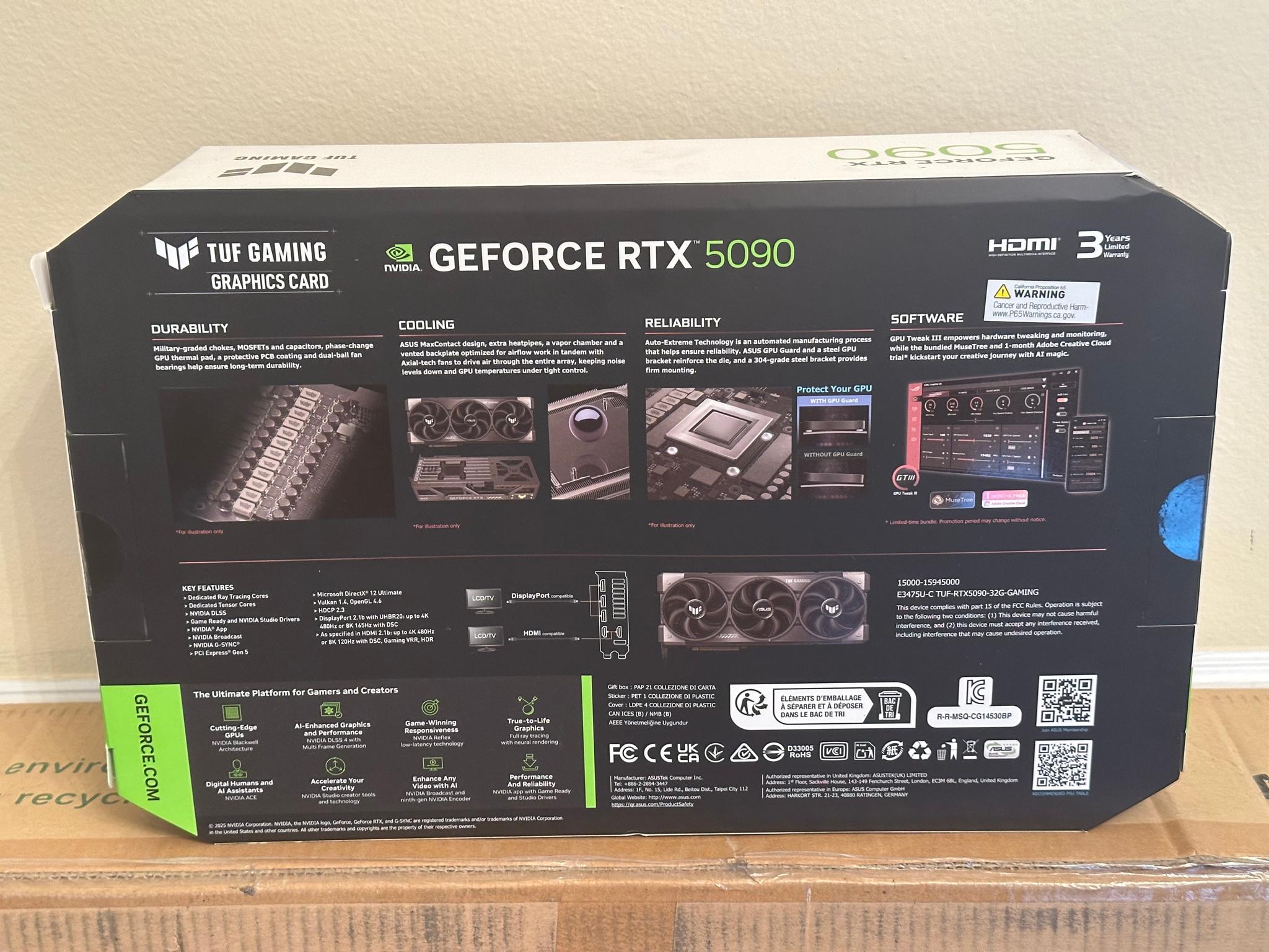 BNIB ASUS TUF Gaming GeForce RTX 5090 32 GB GDDR7 (includes RE: Requiem steam code)