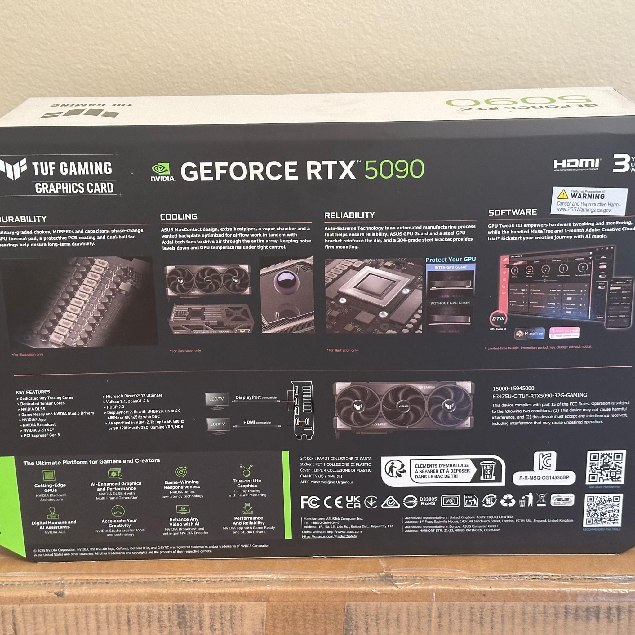 BNIB ASUS TUF Gaming GeForce RTX 5090 32 GB GDDR7 (includes RE: Requiem steam code)
