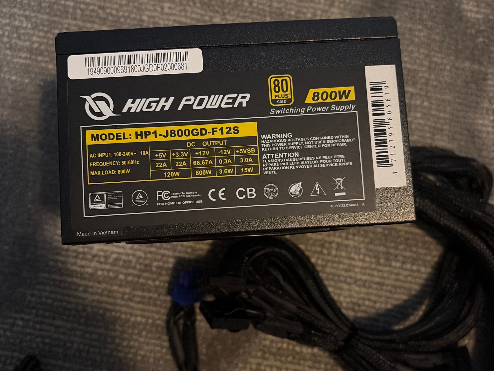 High Power  HP1-J800GD-F12S 800W 80+ Gold