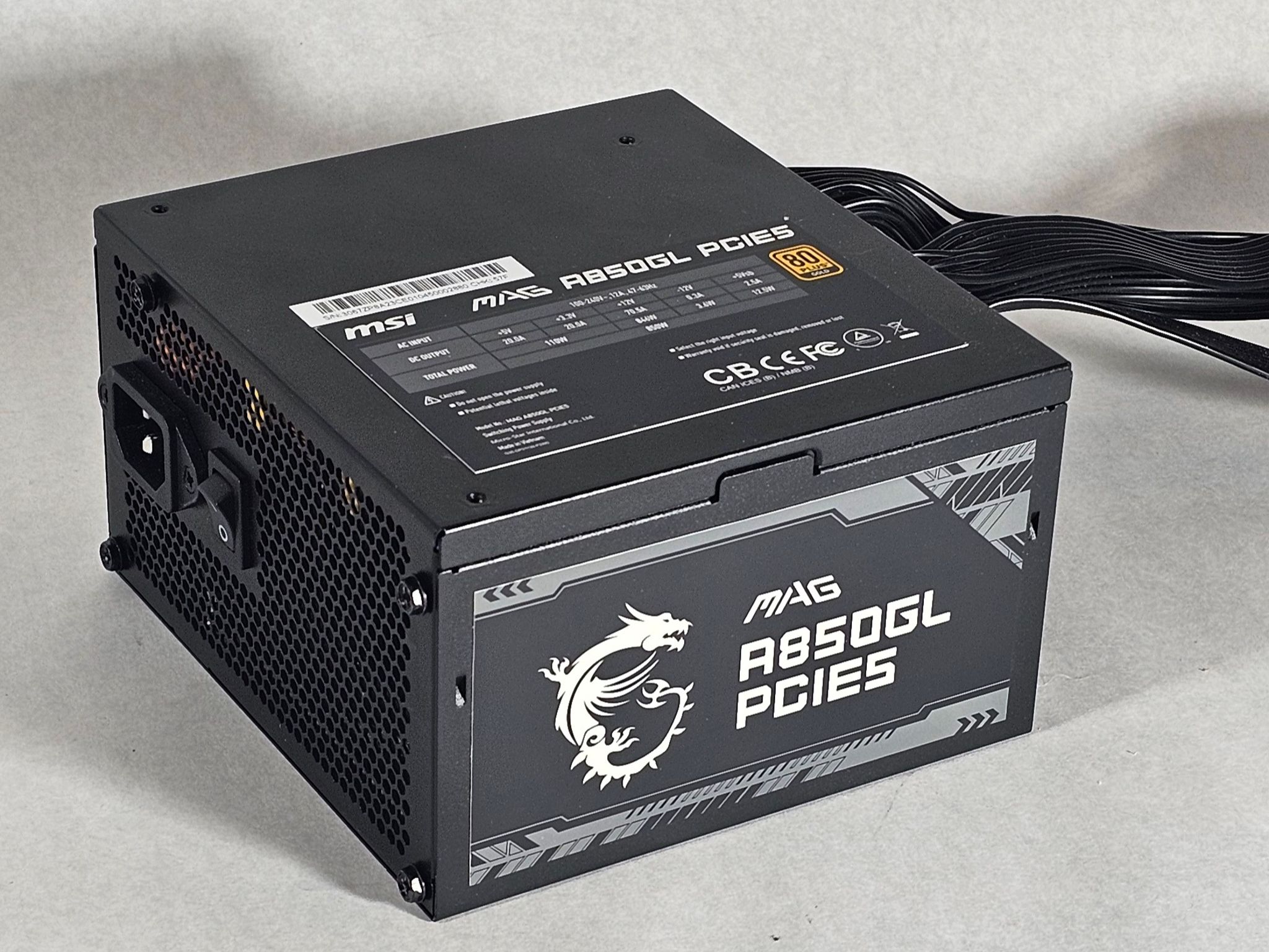 850 Watt PSU 80+ Gold MSI MAG A850GL PCIE5 Power Supply