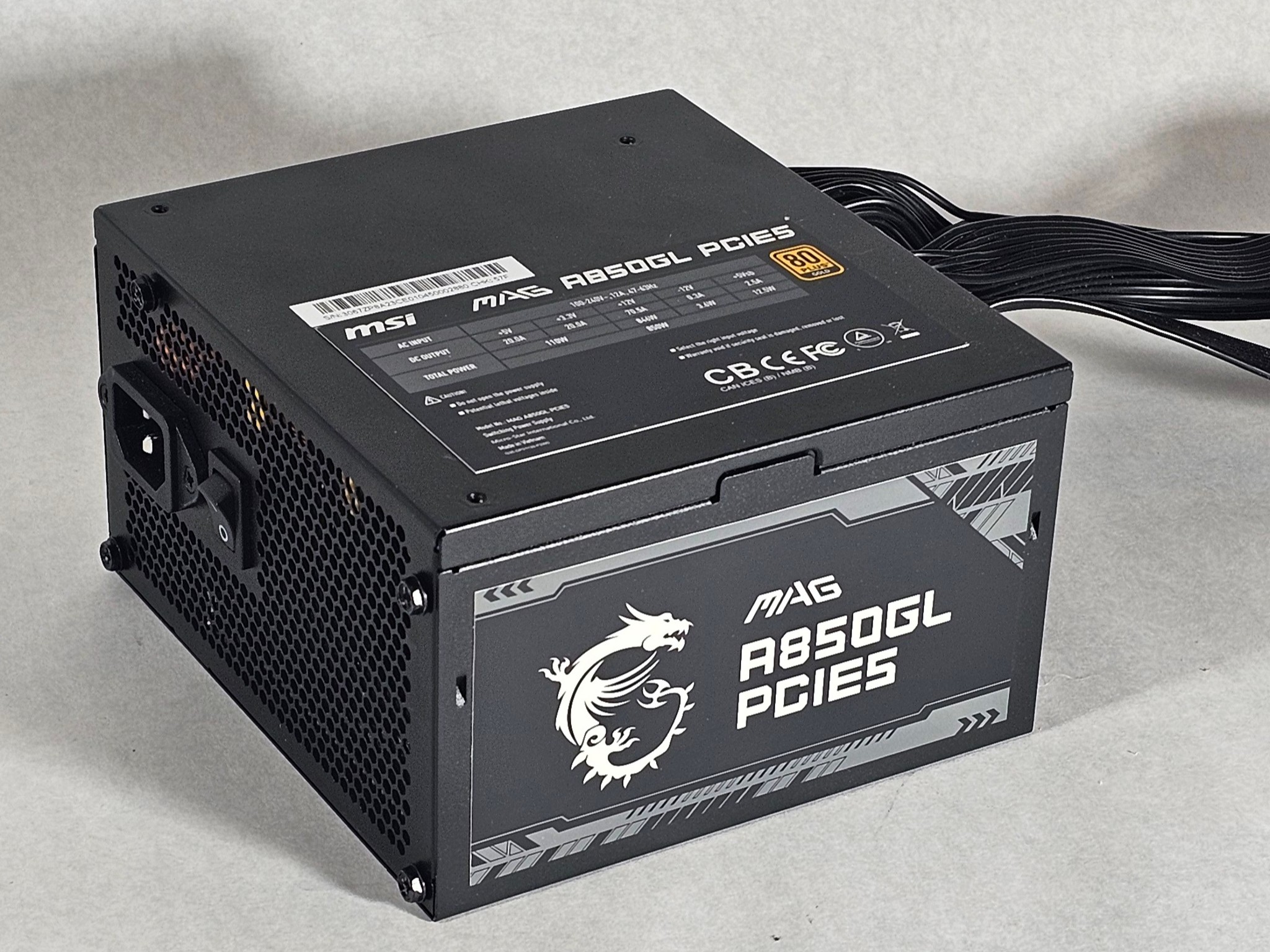 850 Watt PSU 80+ Gold MSI MAG A850GL PCIE5 Power Supply