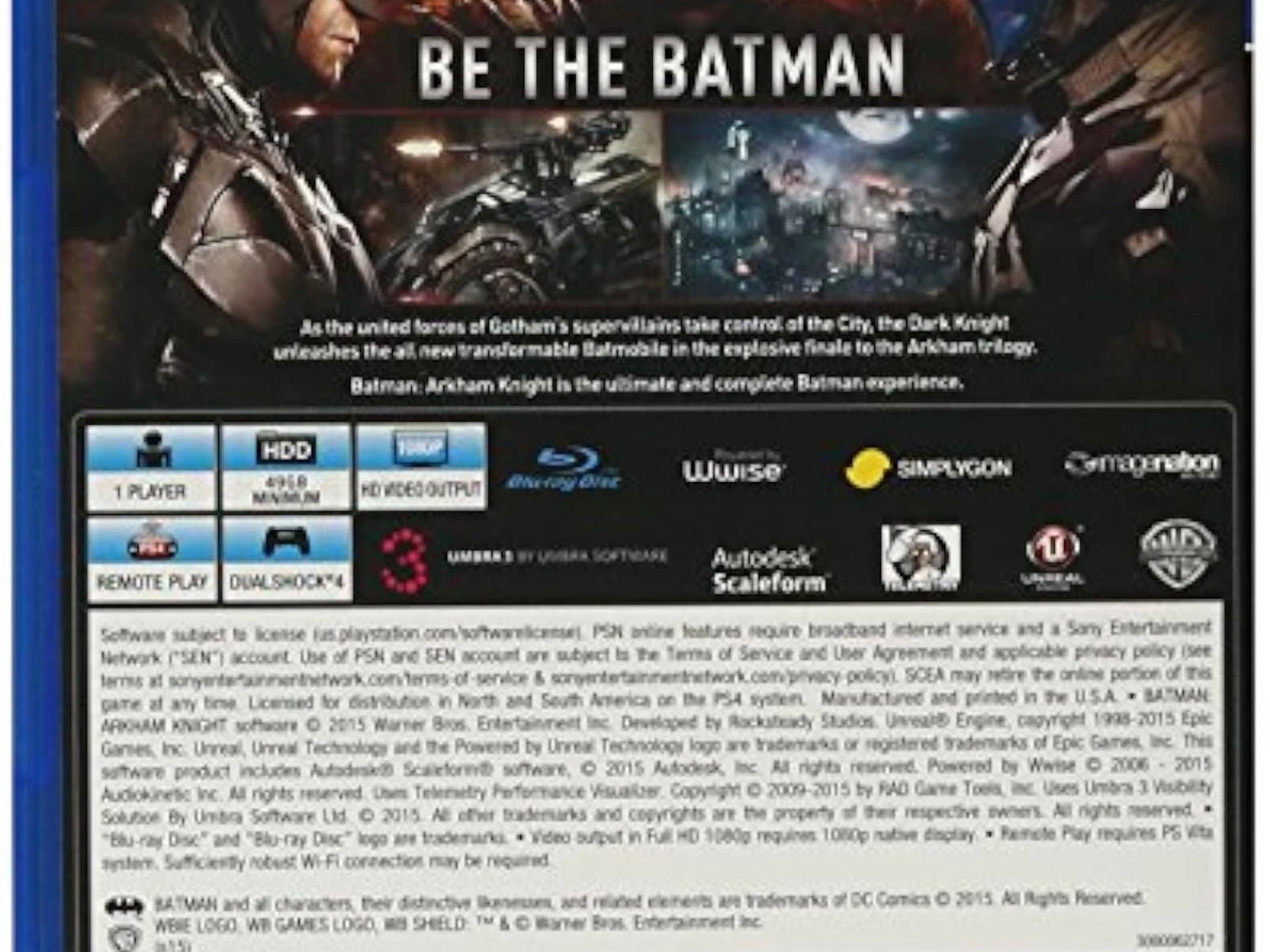Batman: Arkham Knight For PlayStation 4 PS4 PS5 Very Good 3Z
