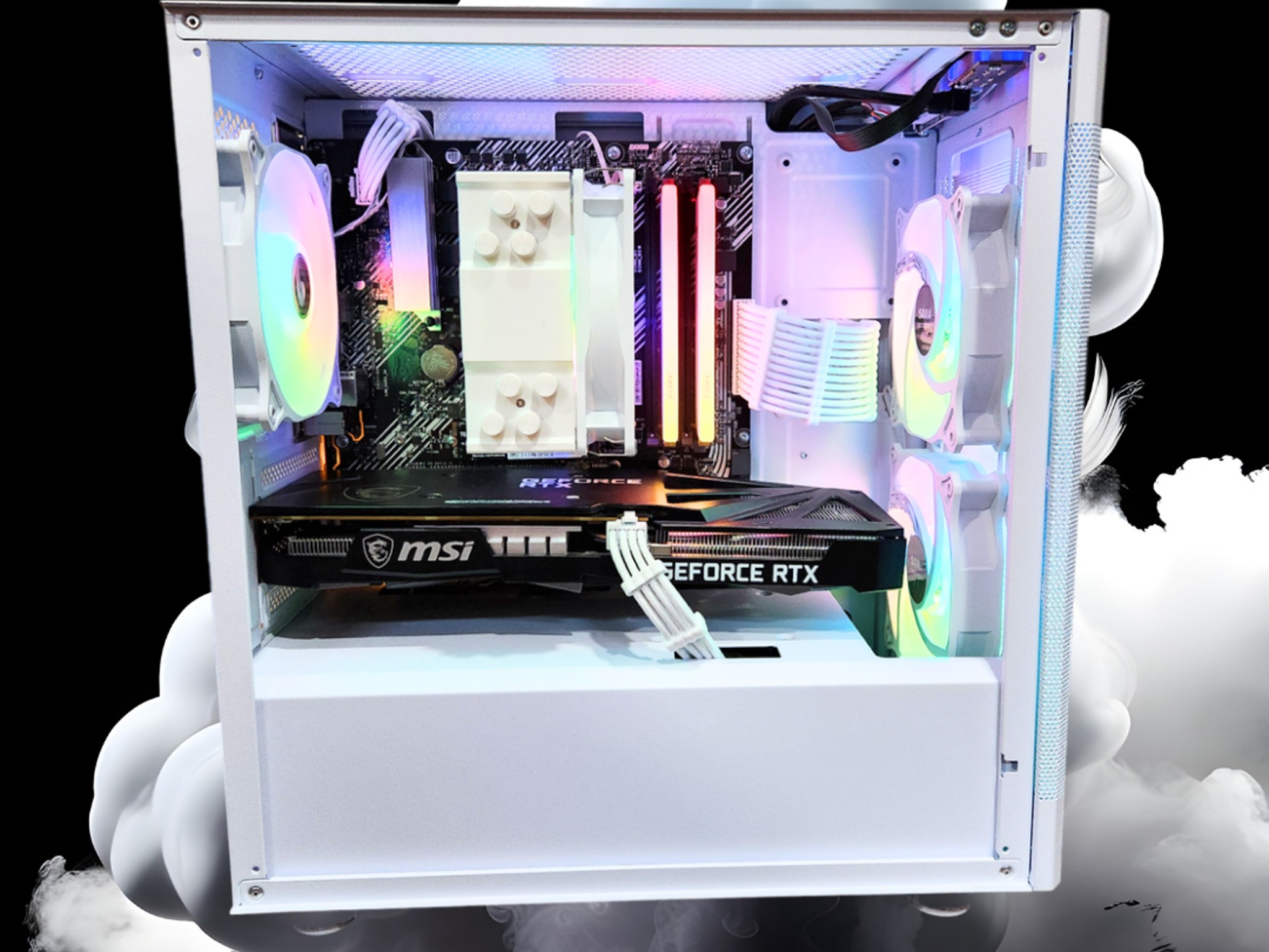 🧊Polar❄️: RTX 3060 TI + Ryzen 5 5500 + 32GB DDR4 Grey RAM + 1TB SSD + 4 Fans ( White RGB Gaming PC )