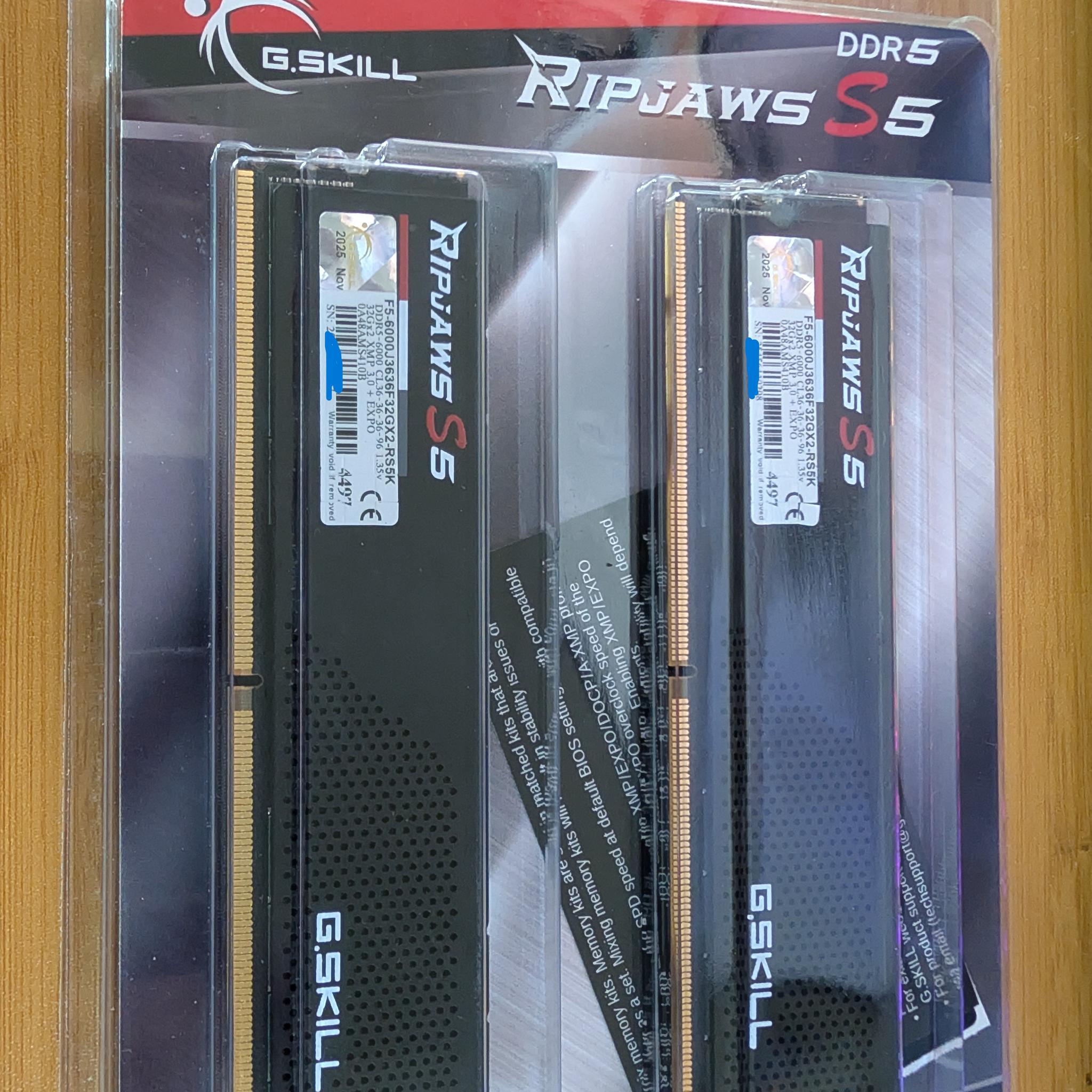 G.SKILL Ripjaws S5 64GB (2x32GB) DDR5-6000 CL36 — Brand New Sealed
