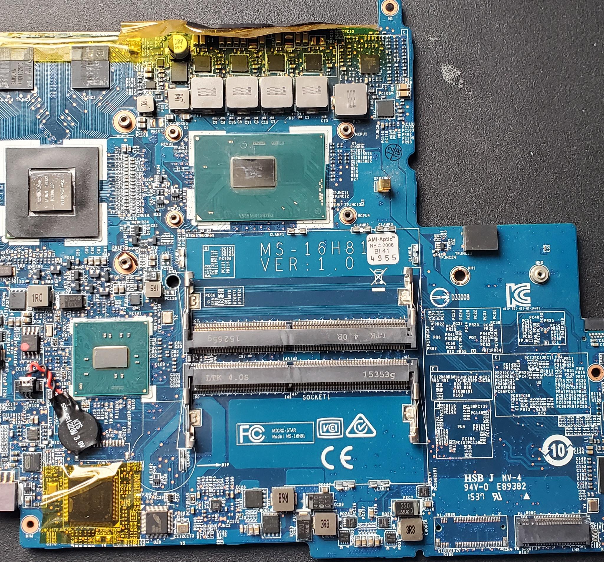 MSI PX60 6QD Intel i7-6700HQ 2.6Ghz Motherboard GTX 950M 2GB MS-16H81