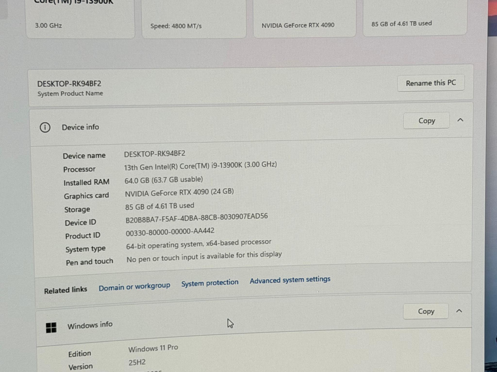 13900k Strix 4090 oc 64Gb ram 4Tb Storage