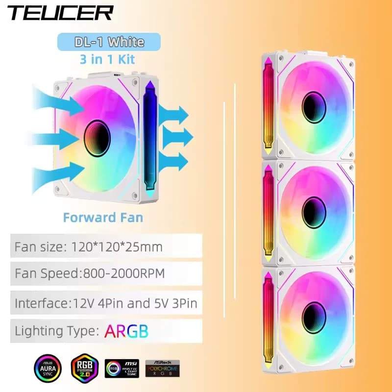 TEUCER DL-1 ARGB PC Fan Kit 3 in 1 RGB Wireless Modular Prism Fan x3 fans pack
